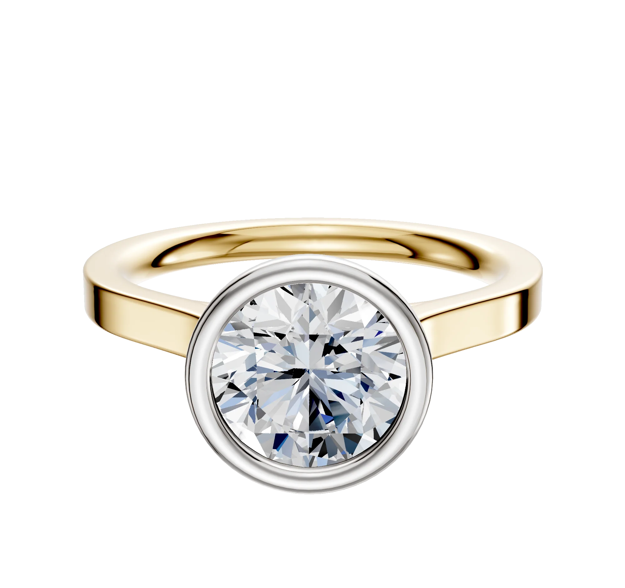 18K Two Tone Bezel Full Bezel North/South Cathedral Flat 2.0mm Engagement Ring