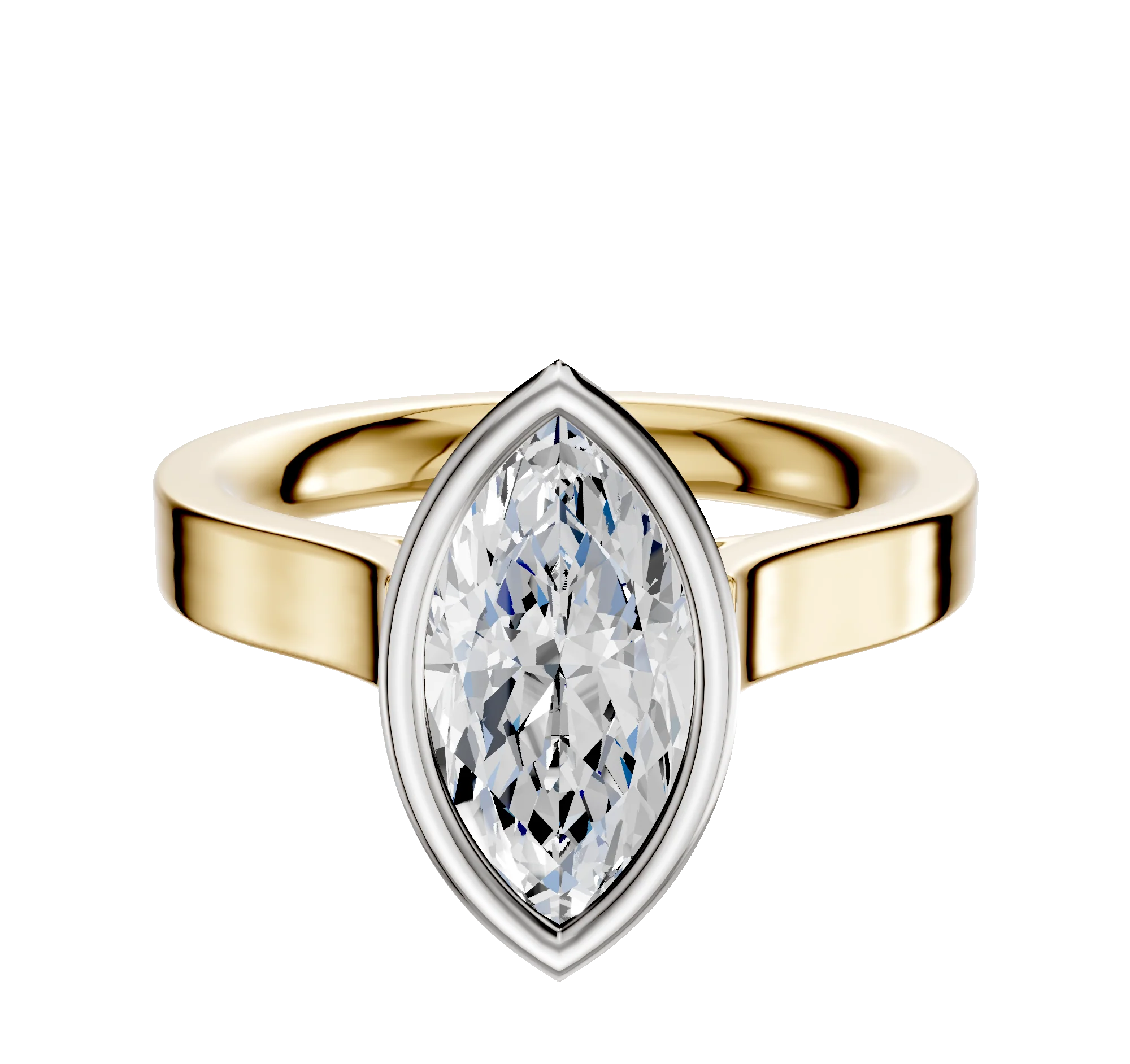 18K Two Tone Bezel Full Bezel North/South Cathedral Flat 3.0mm Engagement Ring