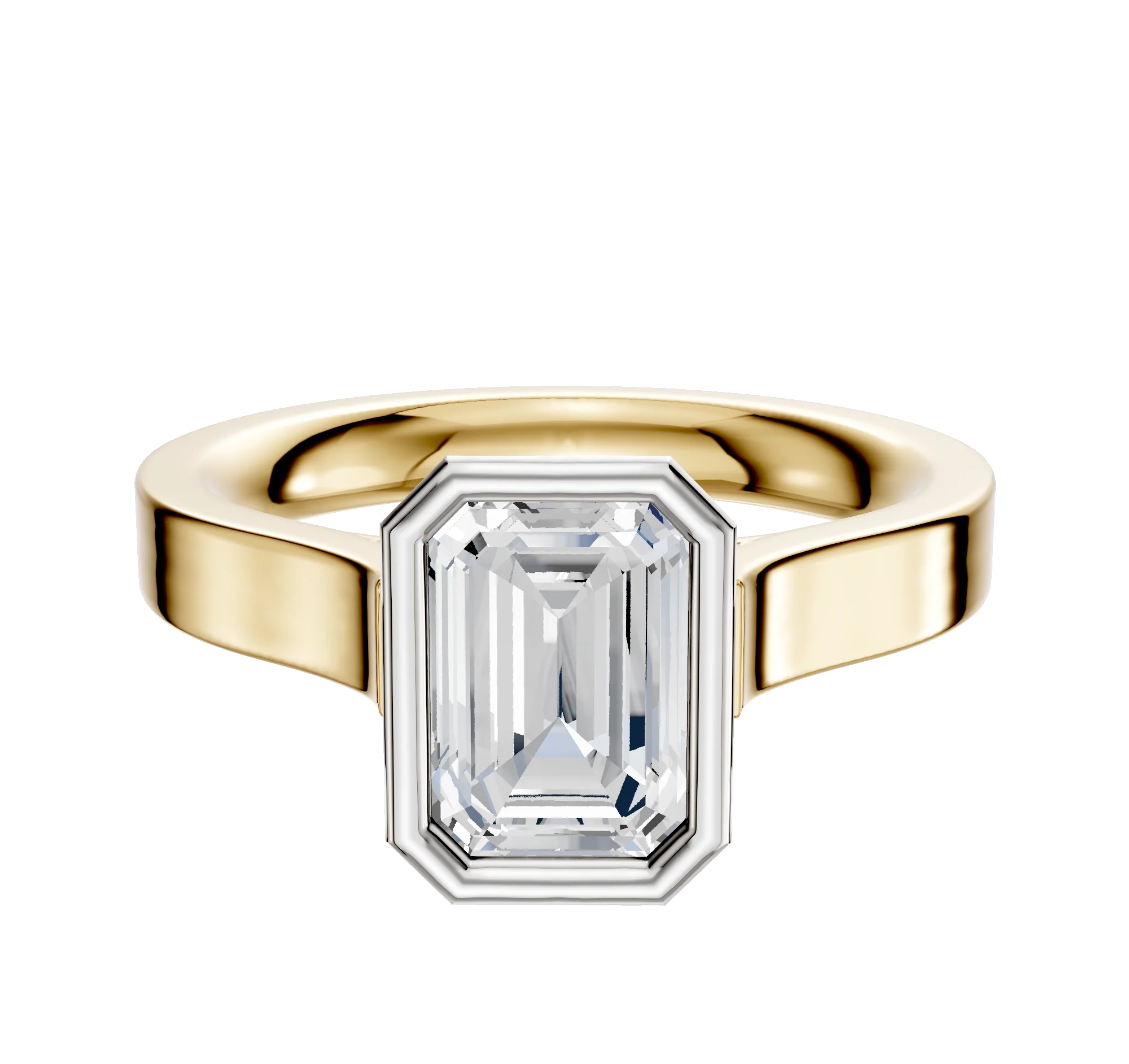 18K Two Tone Bezel Full Bezel North/South Cathedral Flat 3.0mm Engagement Ring