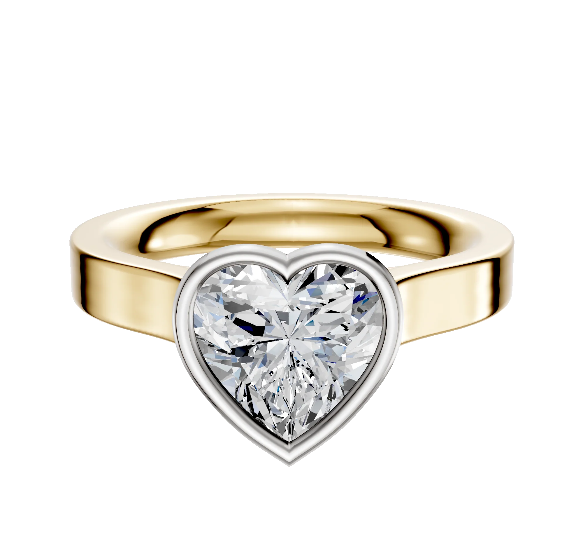 18K Two Tone Bezel Full Bezel North/South Cathedral Flat 3.0mm Engagement Ring