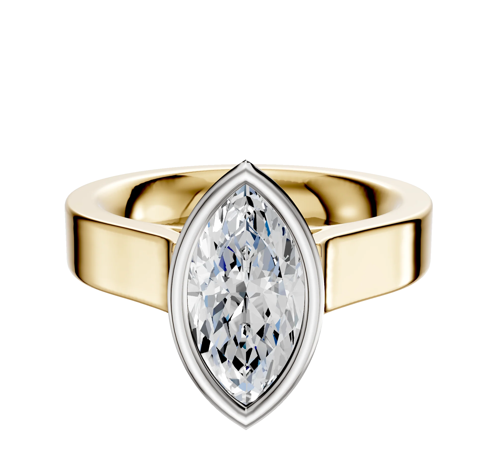 18K Two Tone Bezel Full Bezel North/South Cathedral Flat 4.0mm Engagement Ring