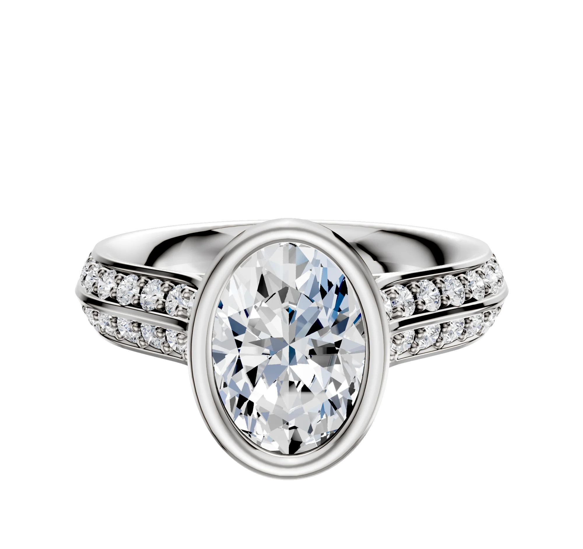 18K Two Tone Bezel Full Bezel North/South Cathedral Knife Edge 1-Row-Pave 2.5mm Engagement Ring