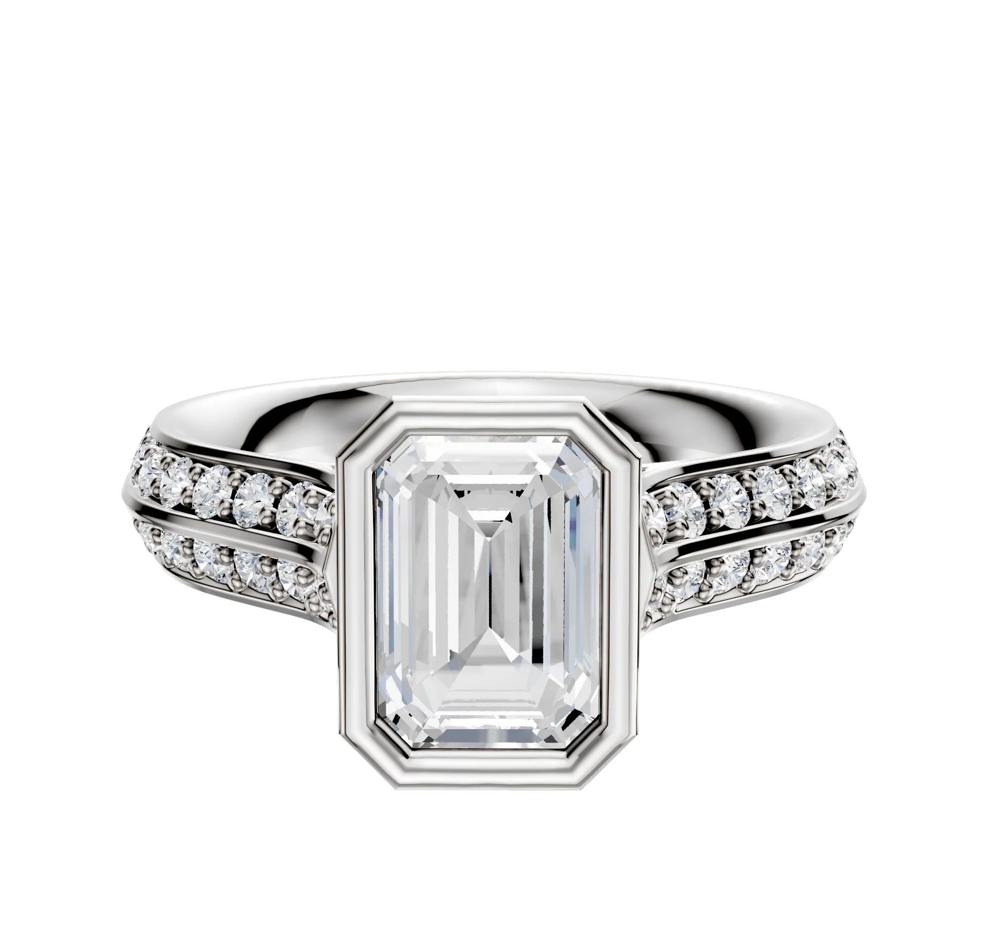 18K Two Tone Bezel Full Bezel North/South Cathedral Knife Edge 1-Row-Pave 2.5mm Engagement Ring