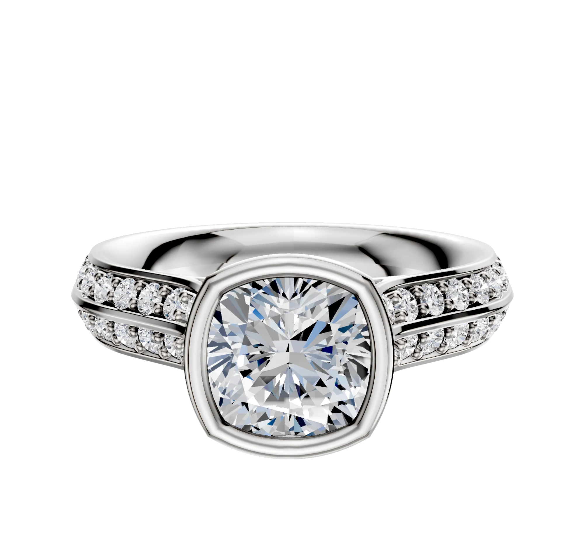 18K Two Tone Bezel Full Bezel North/South Cathedral Knife Edge 1-Row-Pave 2.5mm Engagement Ring
