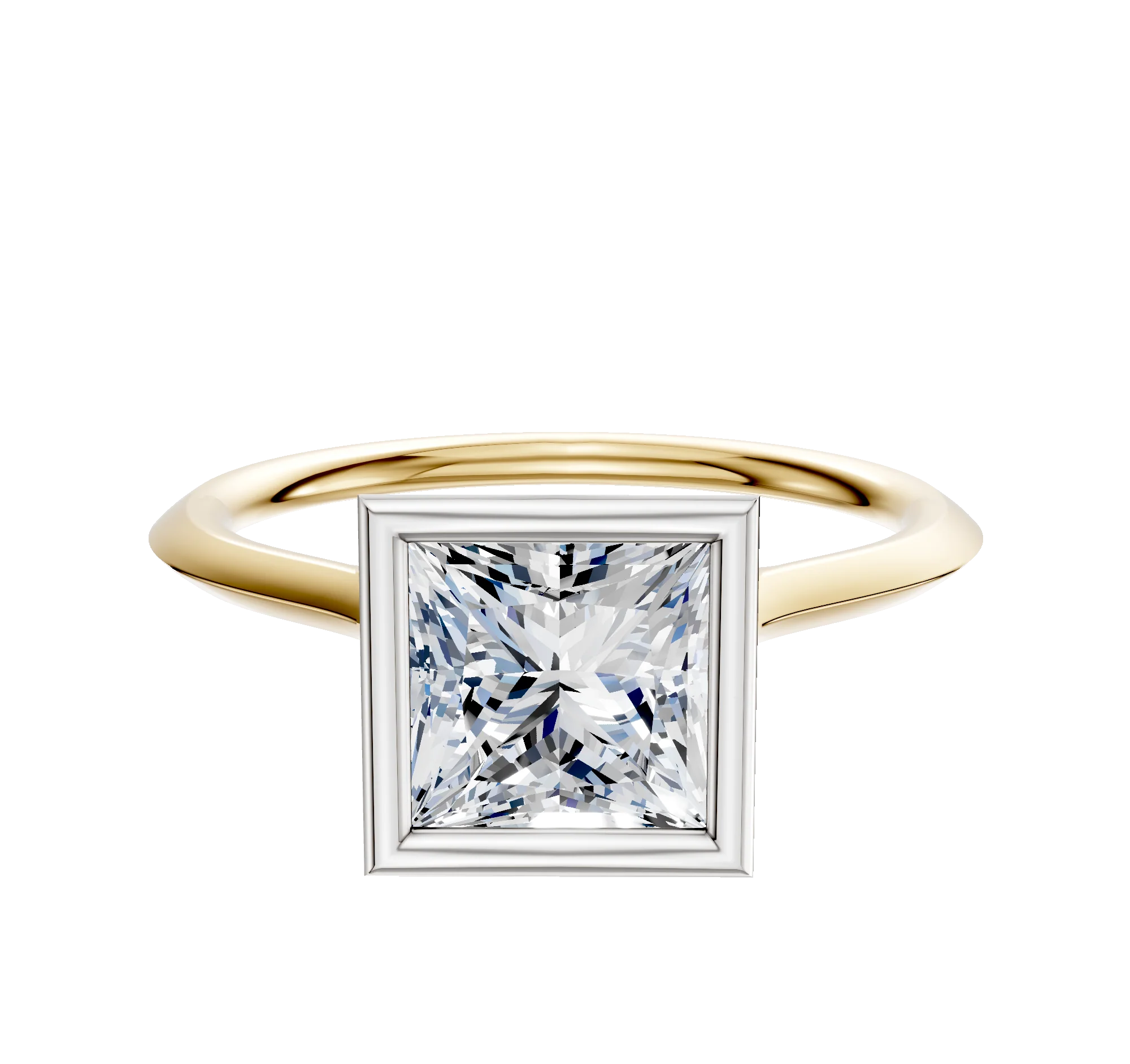 18K Two Tone Bezel Full Bezel North/South Cathedral Knife Edge 1.5mm Engagement Ring
