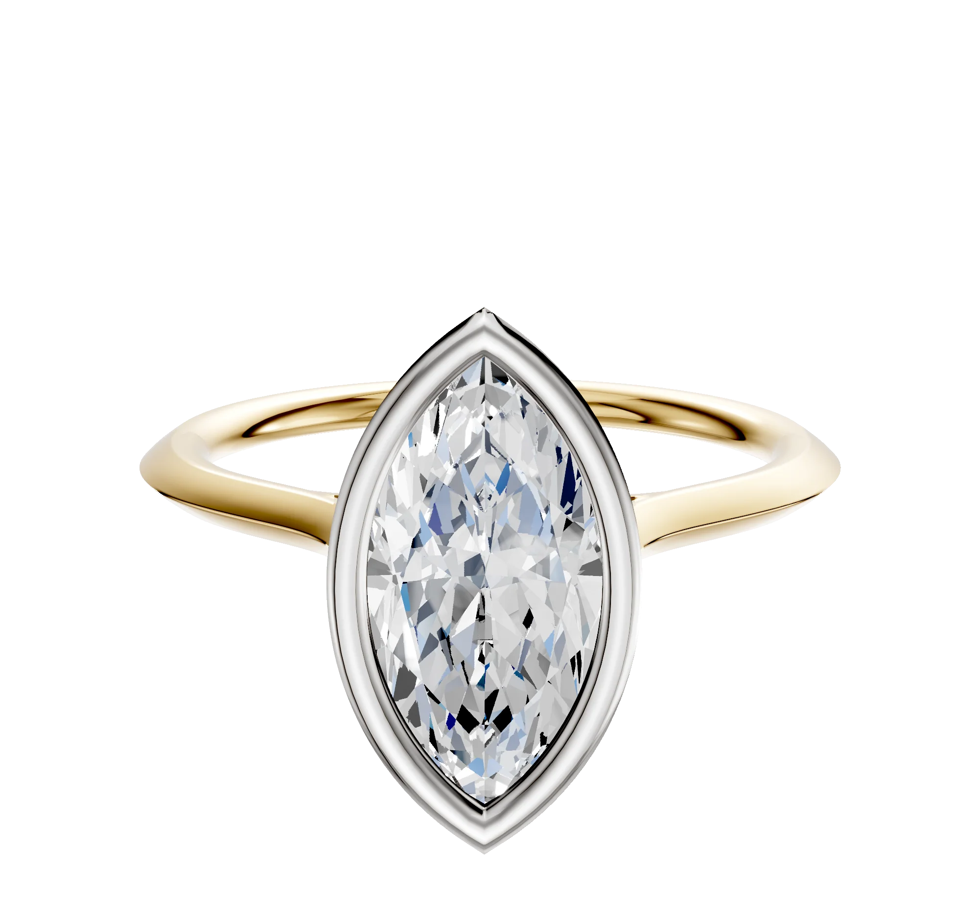 18K Two Tone Bezel Full Bezel North/South Cathedral Knife Edge 1.5mm Engagement Ring