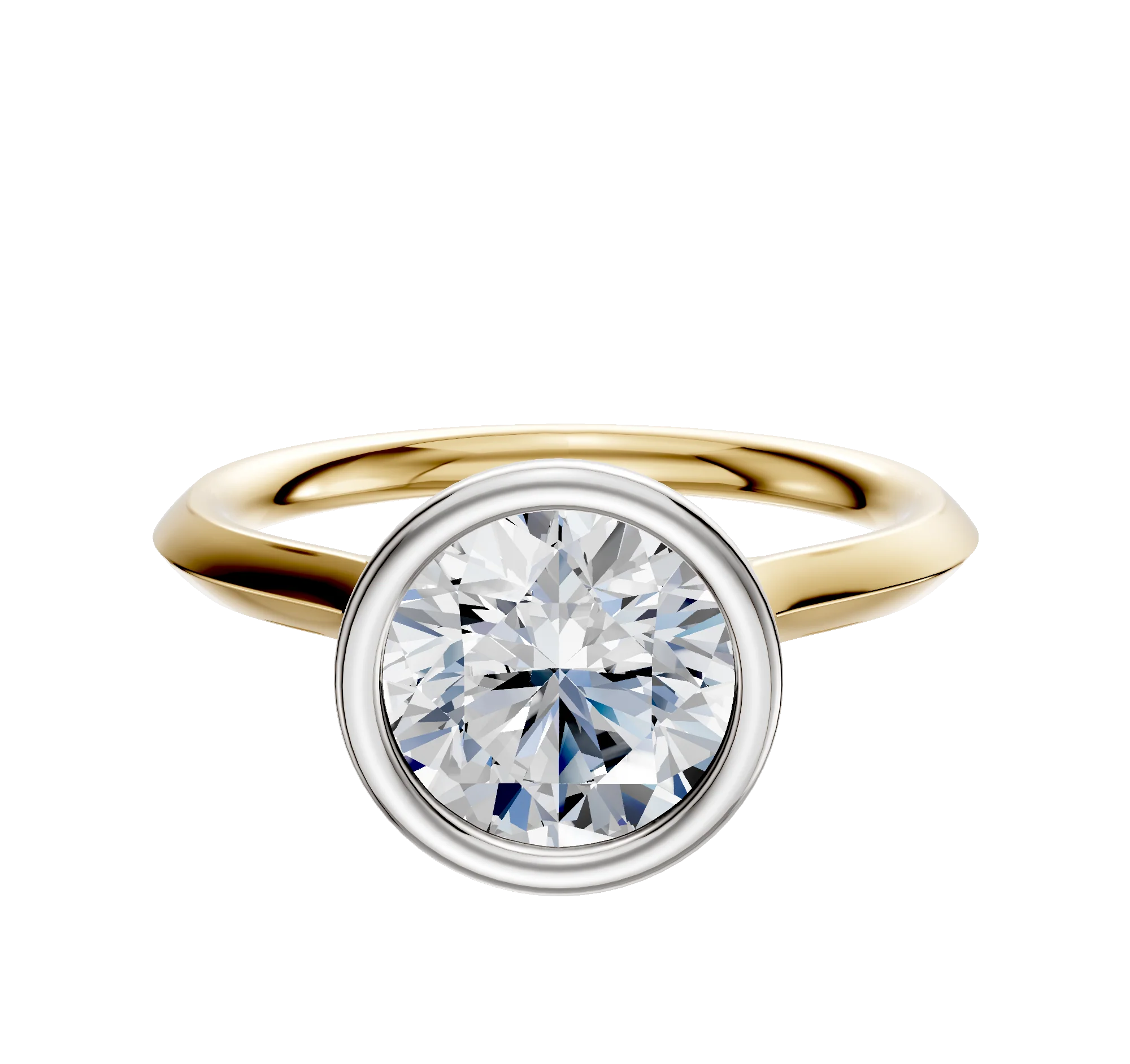18K Two Tone Bezel Full Bezel North/South Cathedral Knife Edge 2.0mm Engagement Ring