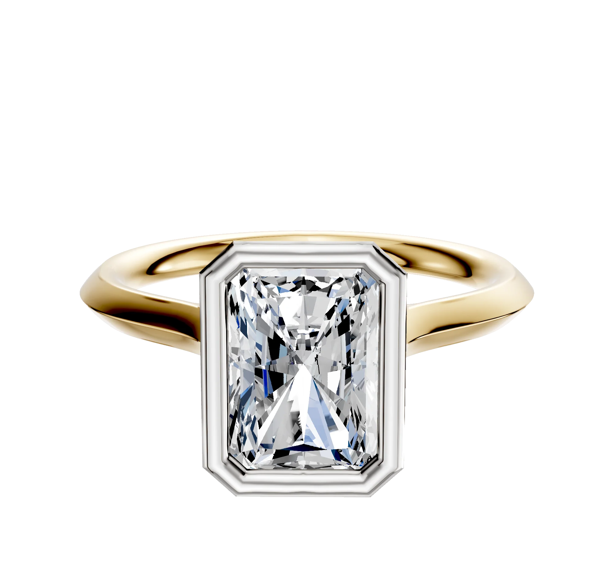 18K Two Tone Bezel Full Bezel North/South Cathedral Knife Edge 2.0mm Engagement Ring