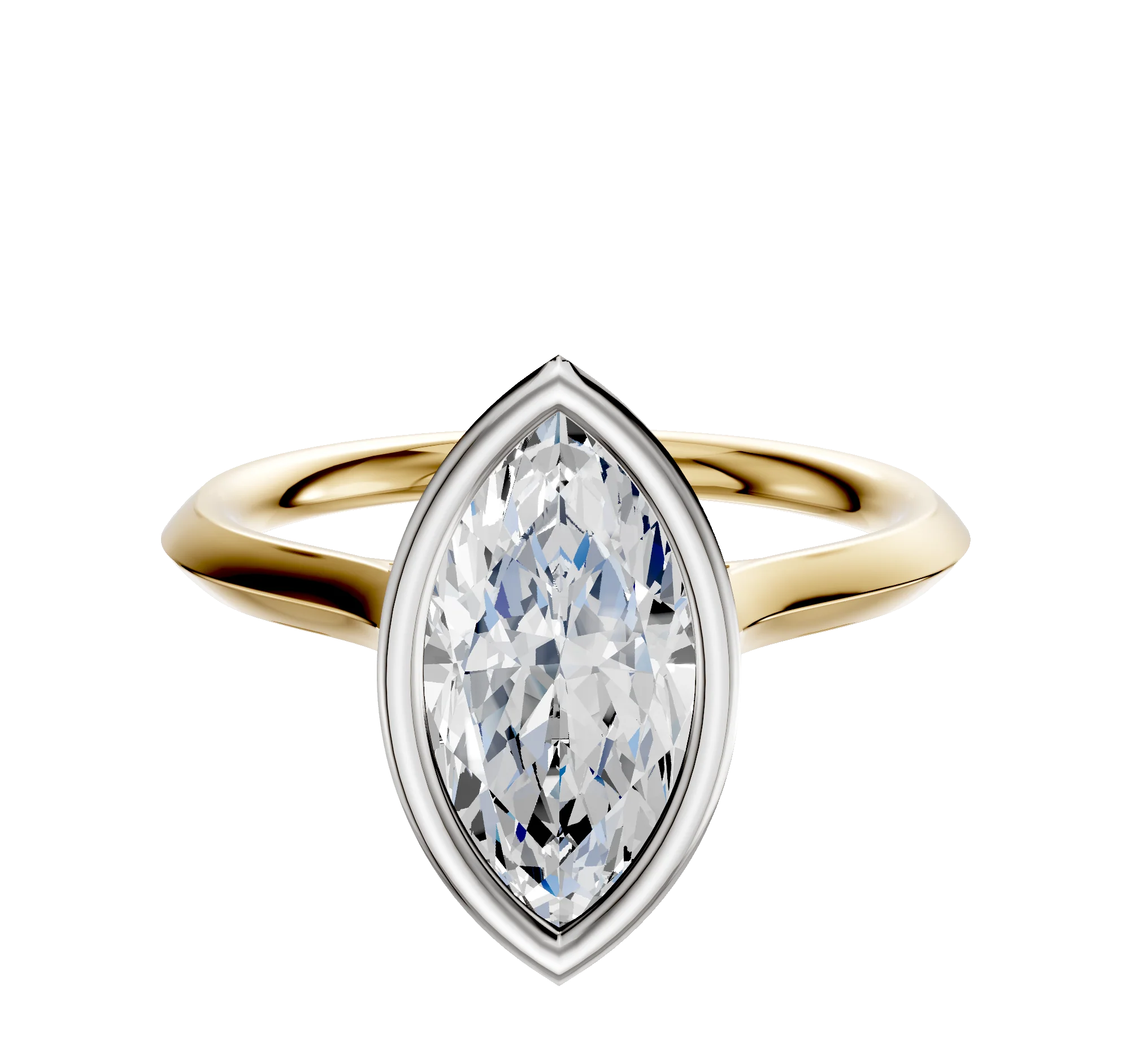 18K Two Tone Bezel Full Bezel North/South Cathedral Knife Edge 2.0mm Engagement Ring
