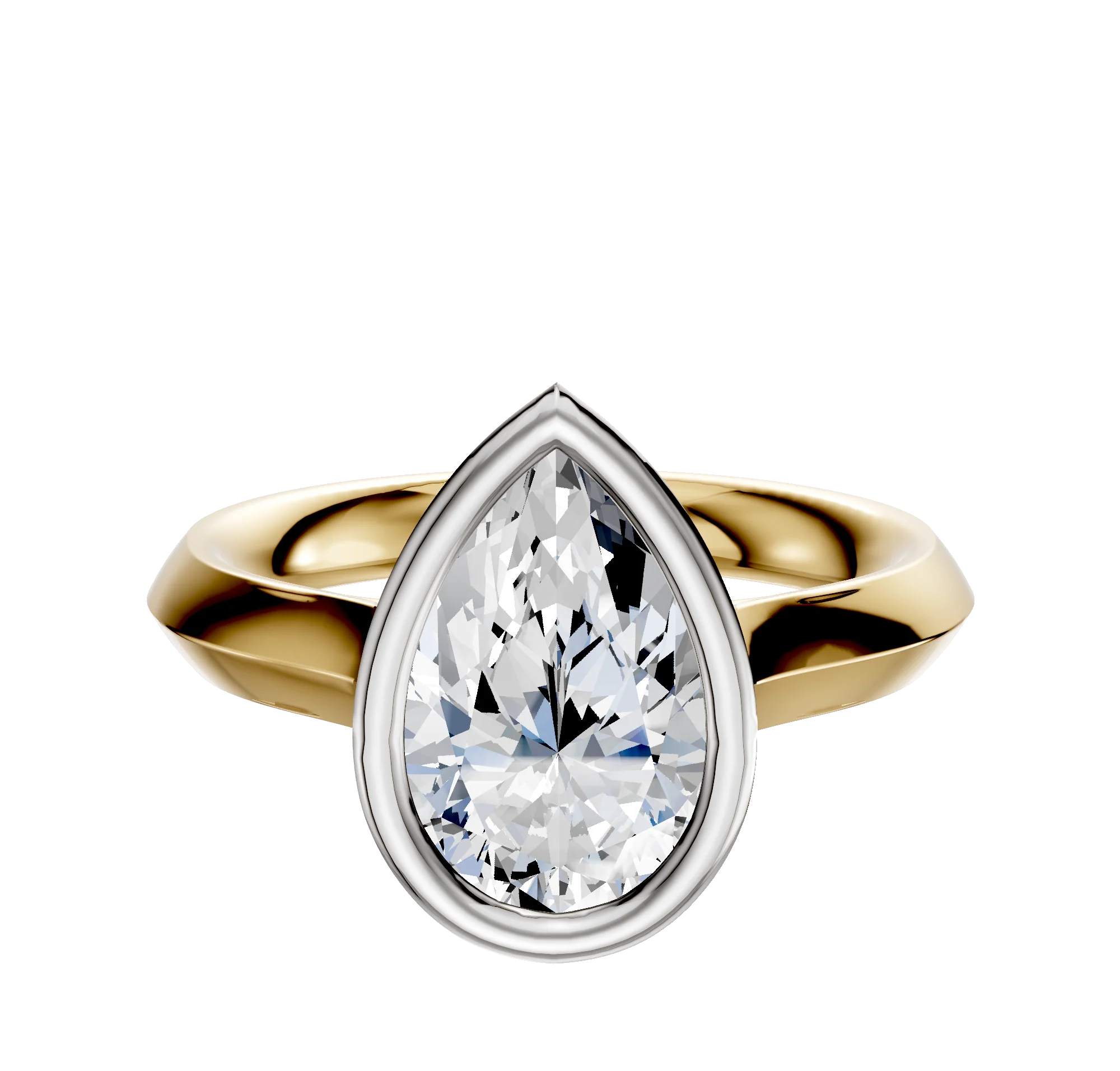 18K Two Tone Bezel Full Bezel North/South Cathedral Knife Edge 3.0mm Engagement Ring