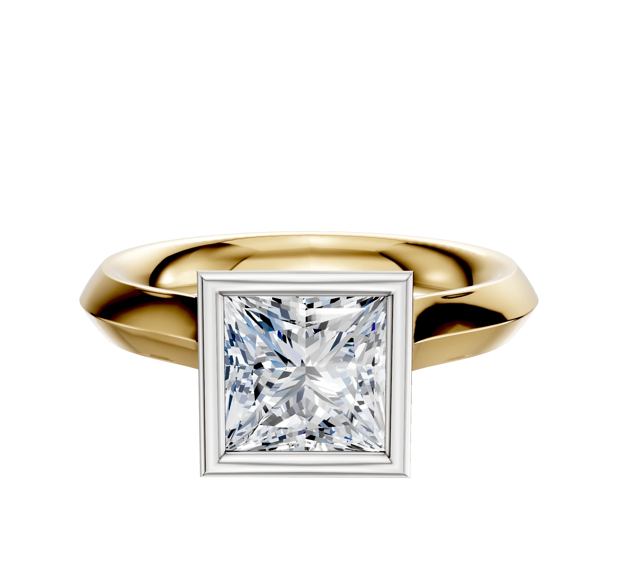 18K Two Tone Bezel Full Bezel North/South Cathedral Knife Edge 3.0mm Engagement Ring