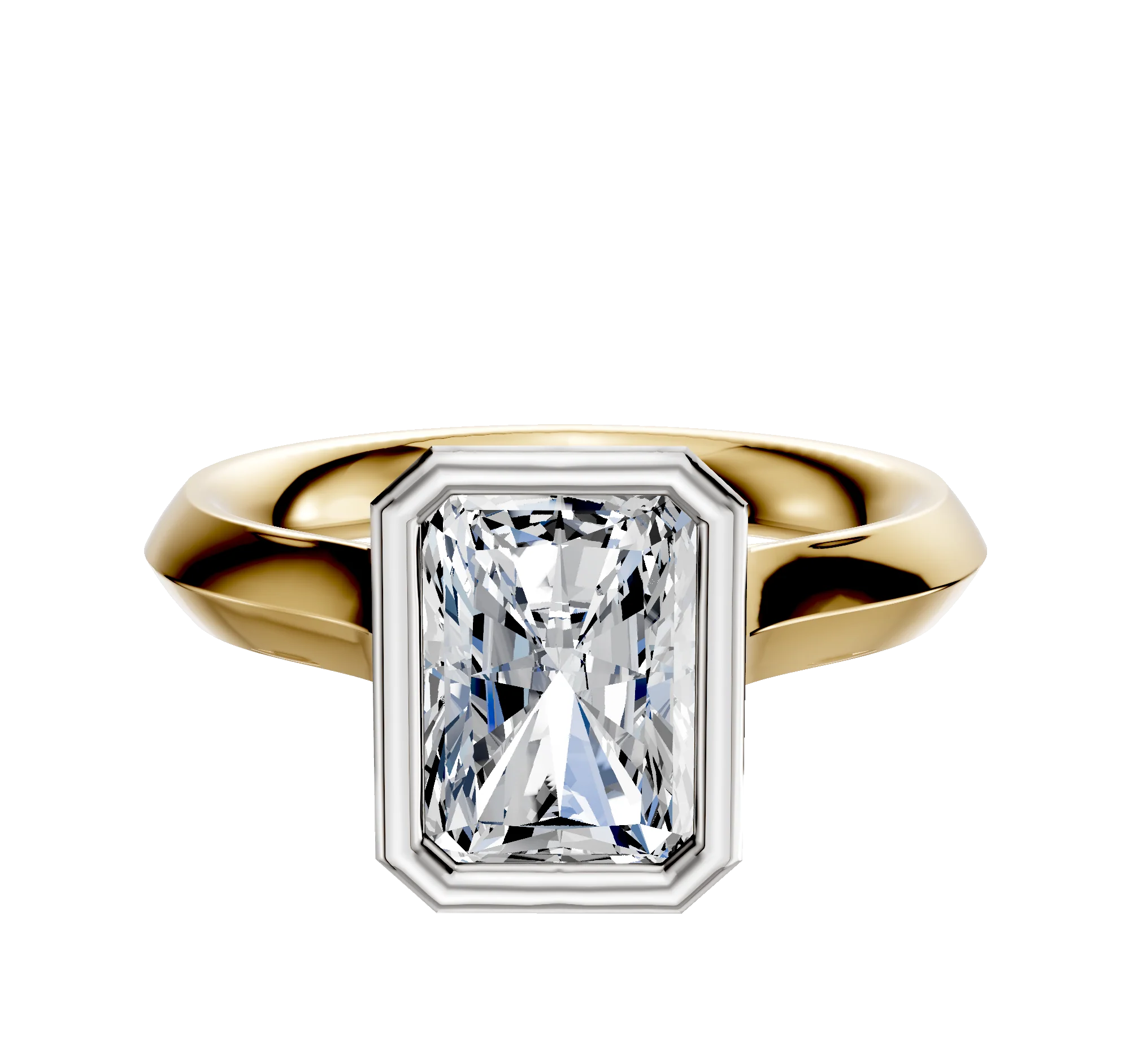 18K Two Tone Bezel Full Bezel North/South Cathedral Knife Edge 3.0mm Engagement Ring