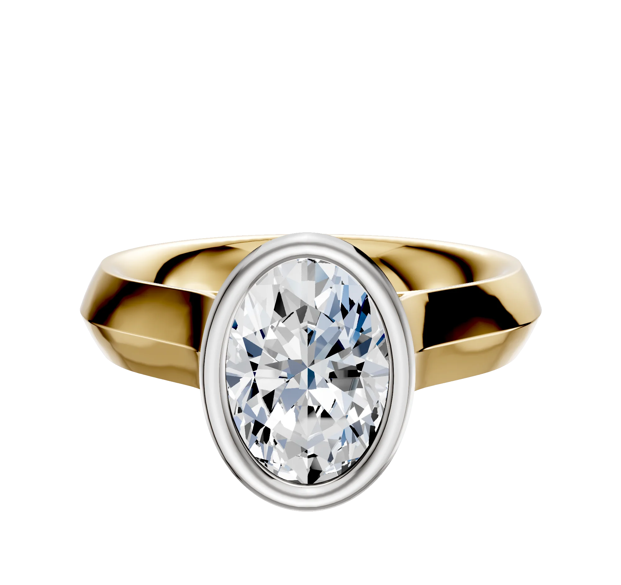 18K Two Tone Bezel Full Bezel North/South Cathedral Knife Edge 4.0mm Engagement Ring