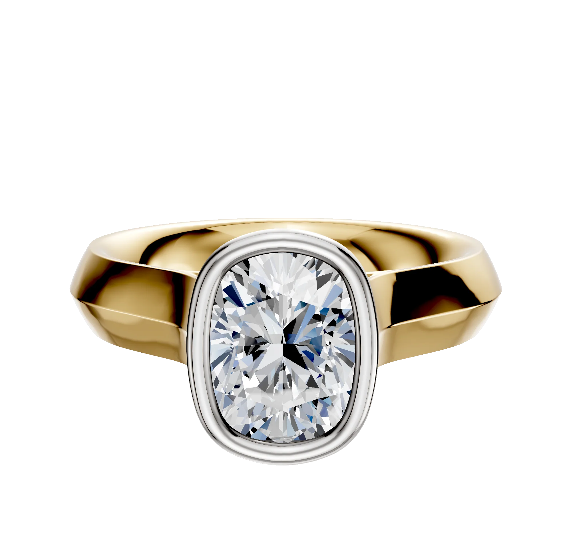 18K Two Tone Bezel Full Bezel North/South Cathedral Knife Edge 4.0mm Engagement Ring