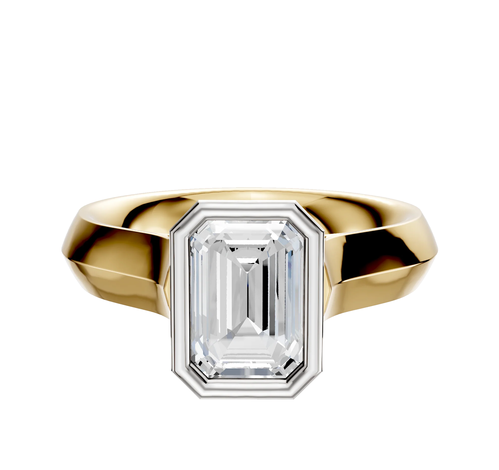 18K Two Tone Bezel Full Bezel North/South Cathedral Knife Edge 4.0mm Engagement Ring