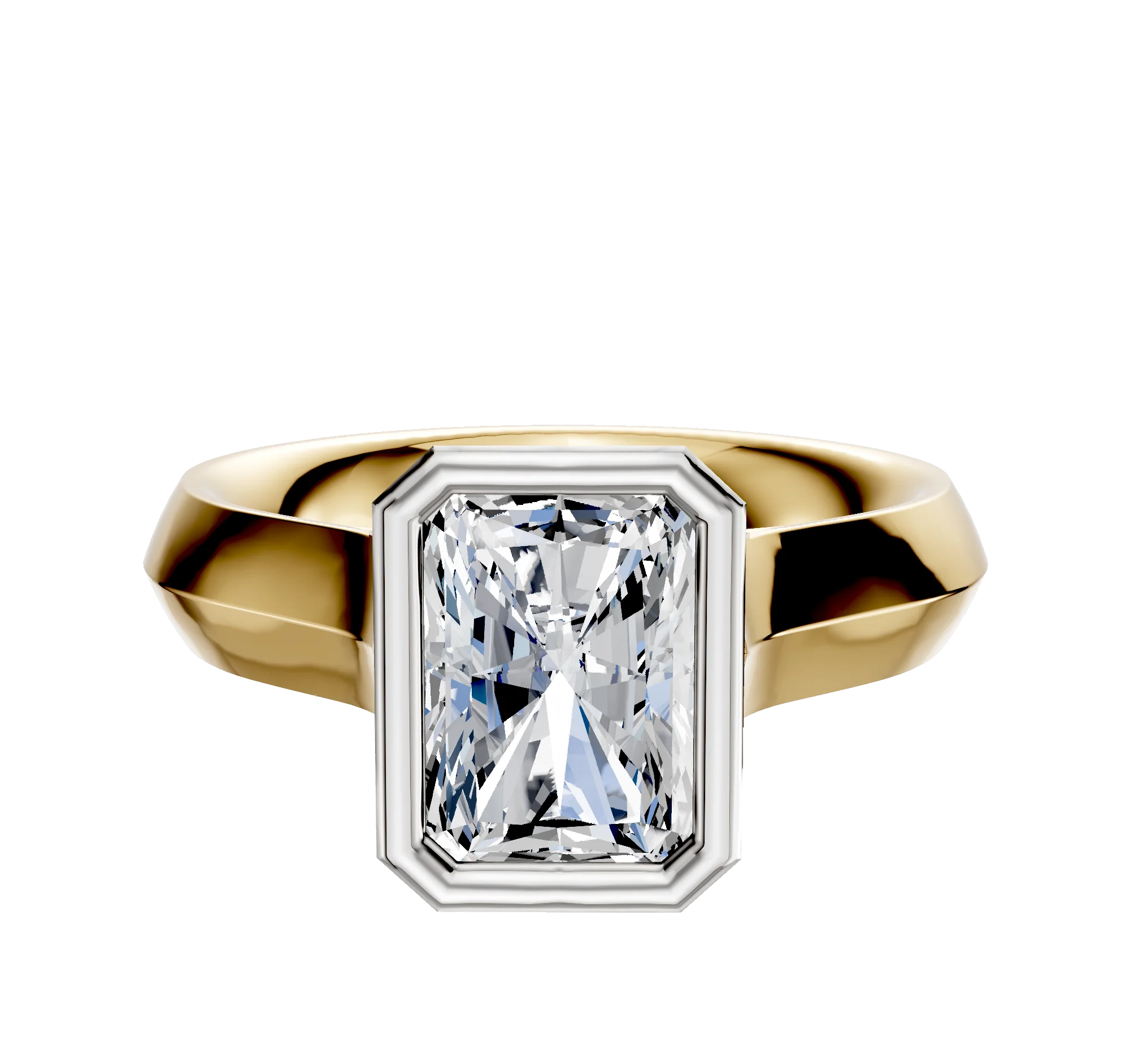 18K Two Tone Bezel Full Bezel North/South Cathedral Knife Edge 4.0mm Engagement Ring