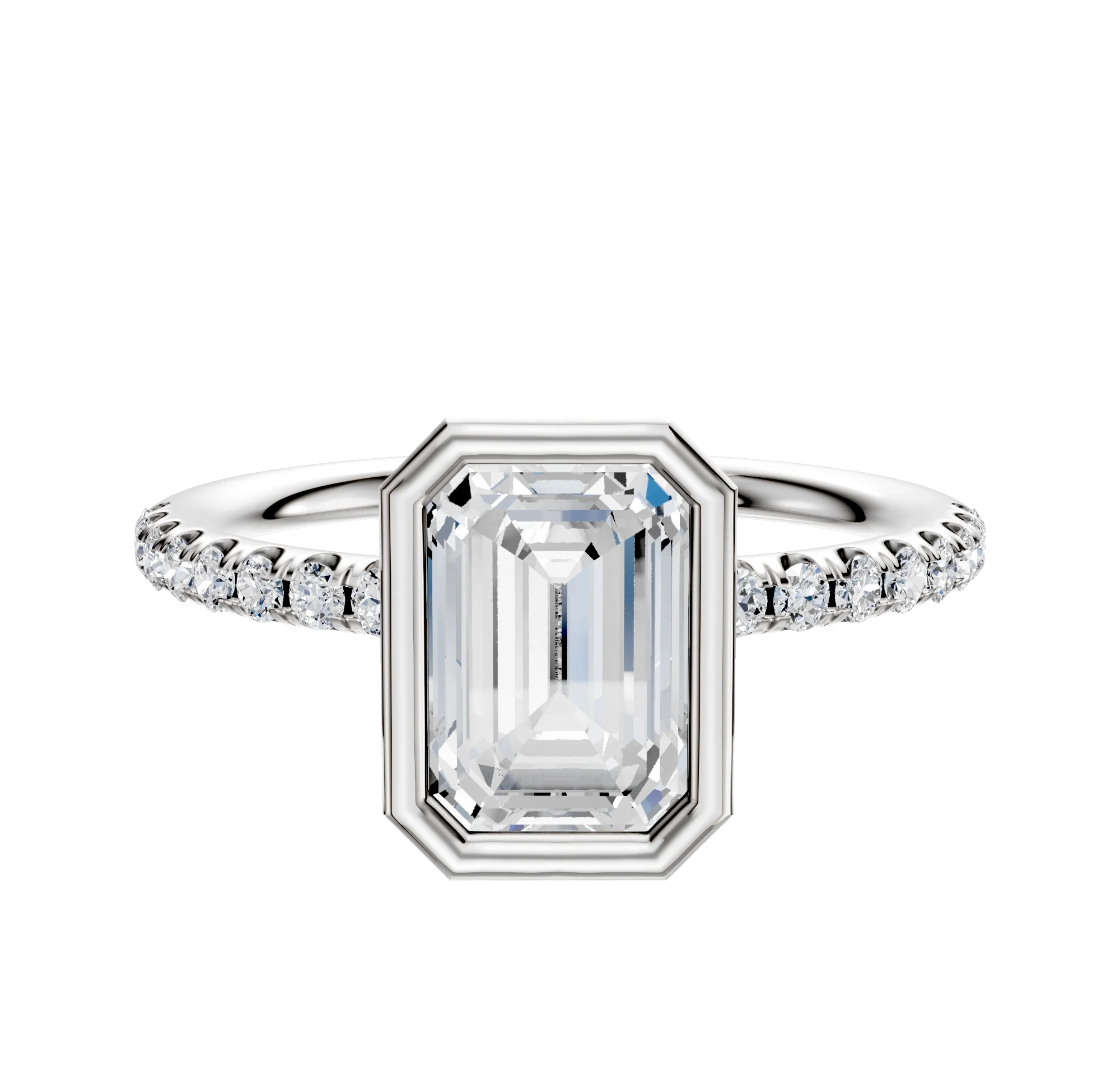 18K Two Tone Bezel Full Bezel North/South Classic Dome 1-Row-Pave 2.5mm Engagement Ring