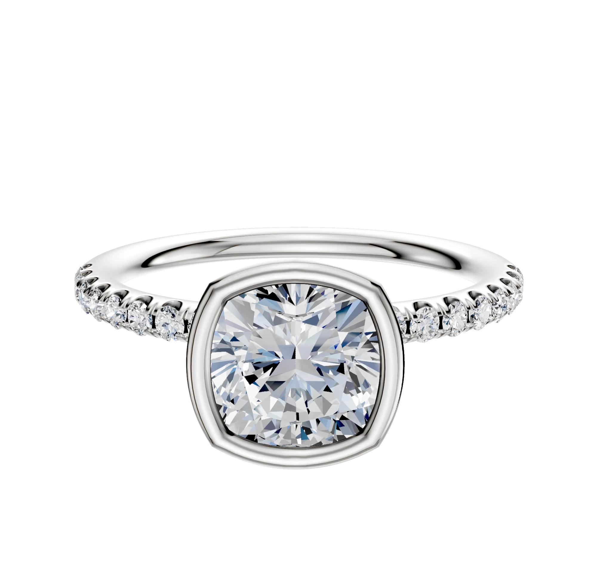 18K Two Tone Bezel Full Bezel North/South Classic Dome 1-Row-Pave 2.5mm Engagement Ring