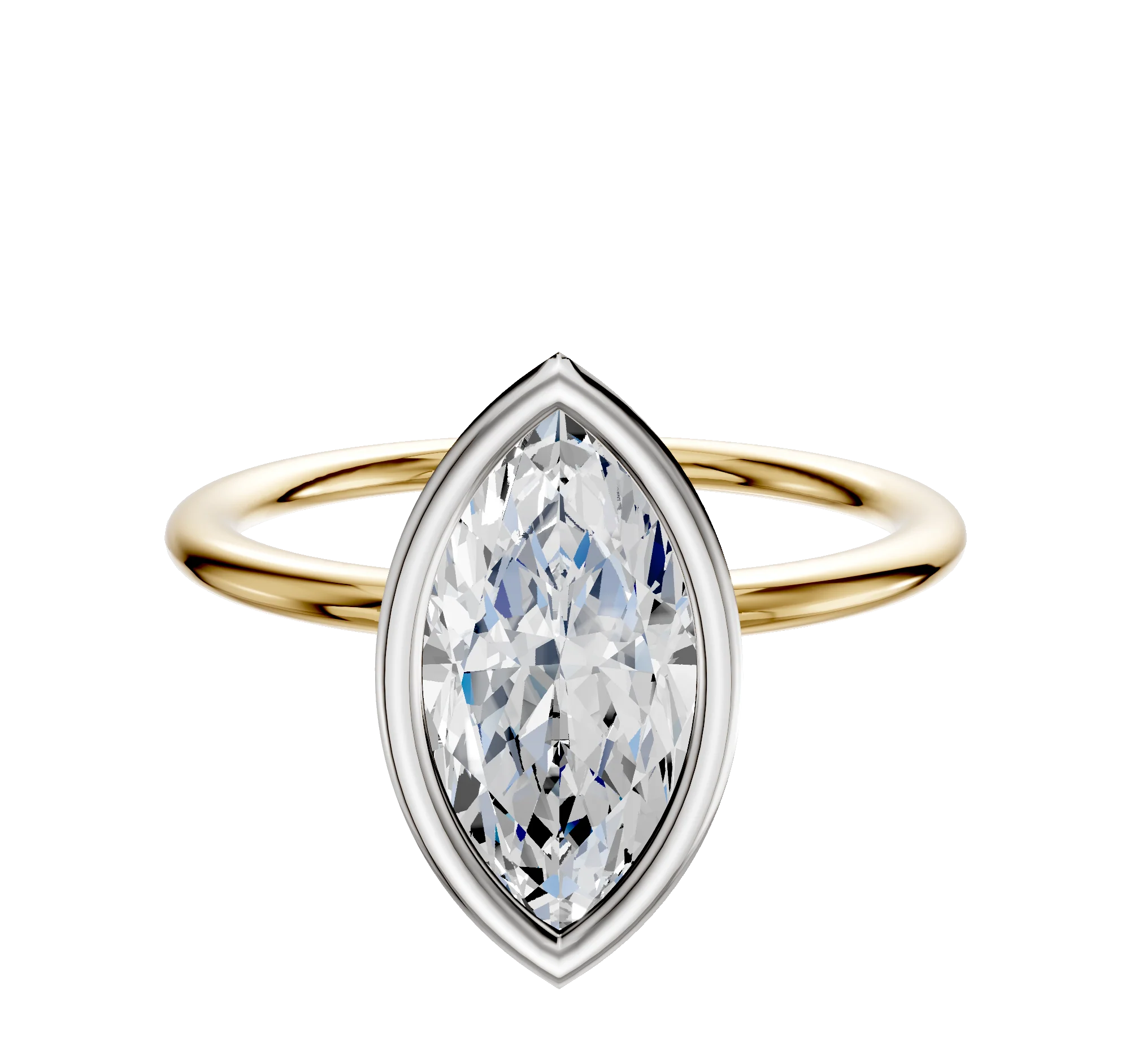 18K Two Tone Bezel Full Bezel North/South Classic Dome 1.5mm Engagement Ring