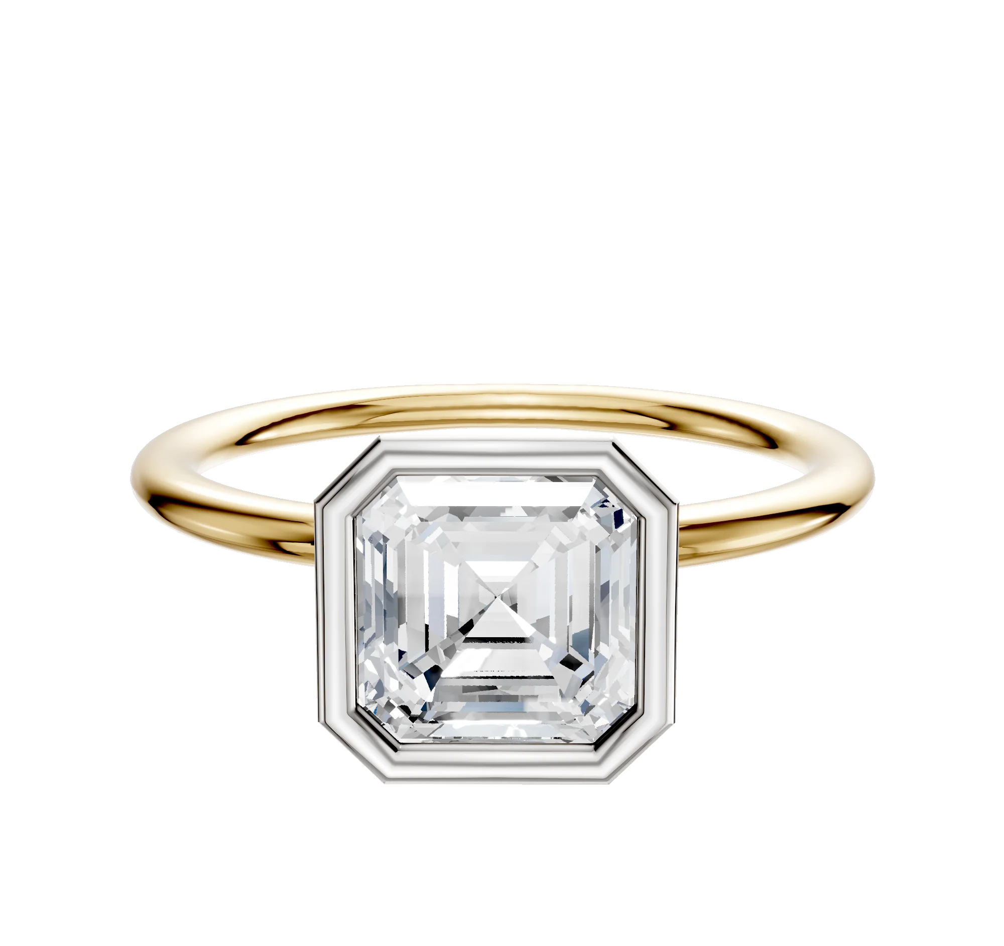 18K Two Tone Bezel Full Bezel North/South Classic Dome 1.5mm Engagement Ring