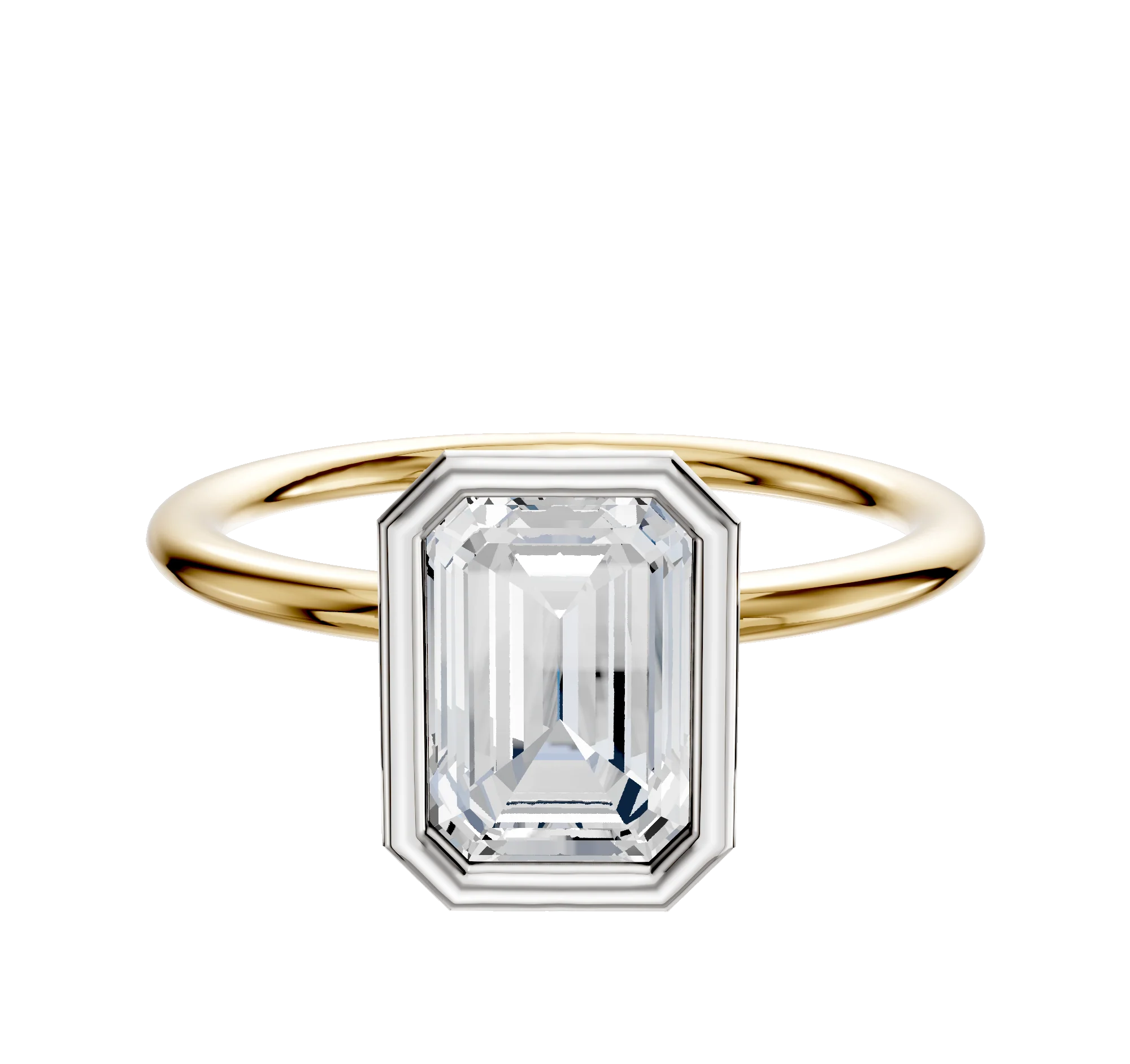 18K Two Tone Bezel Full Bezel North/South Classic Dome 1.5mm Engagement Ring
