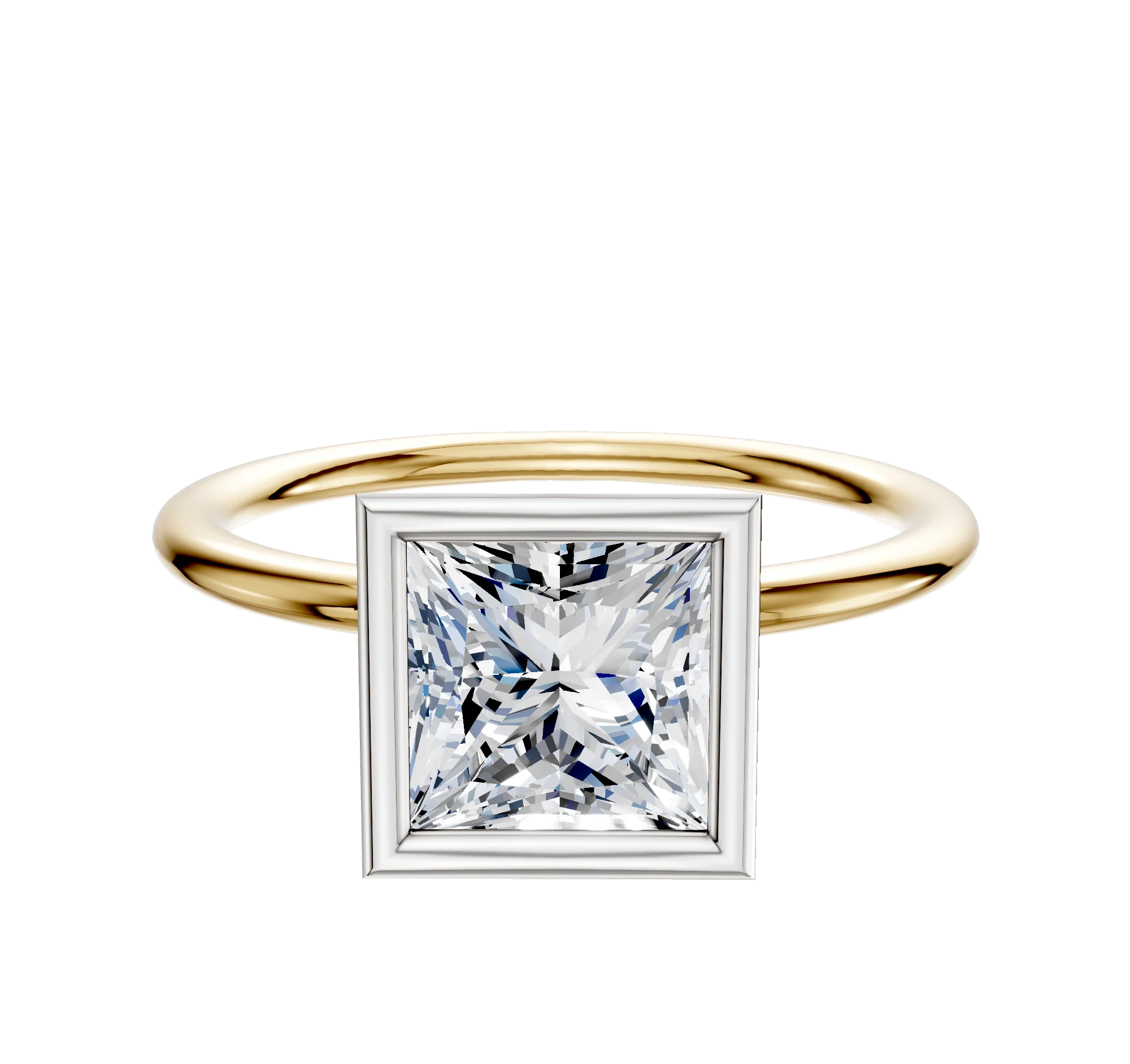 18K Two Tone Bezel Full Bezel North/South Classic Dome 1.5mm Engagement Ring