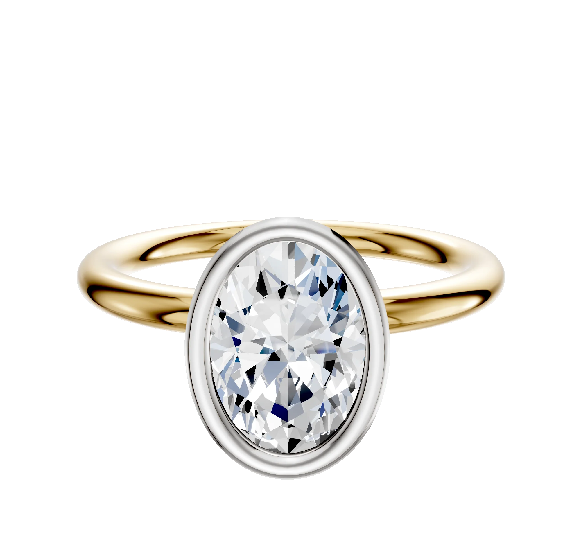 18K Two Tone Bezel Full Bezel North/South Classic Dome 2.0mm Engagement Ring