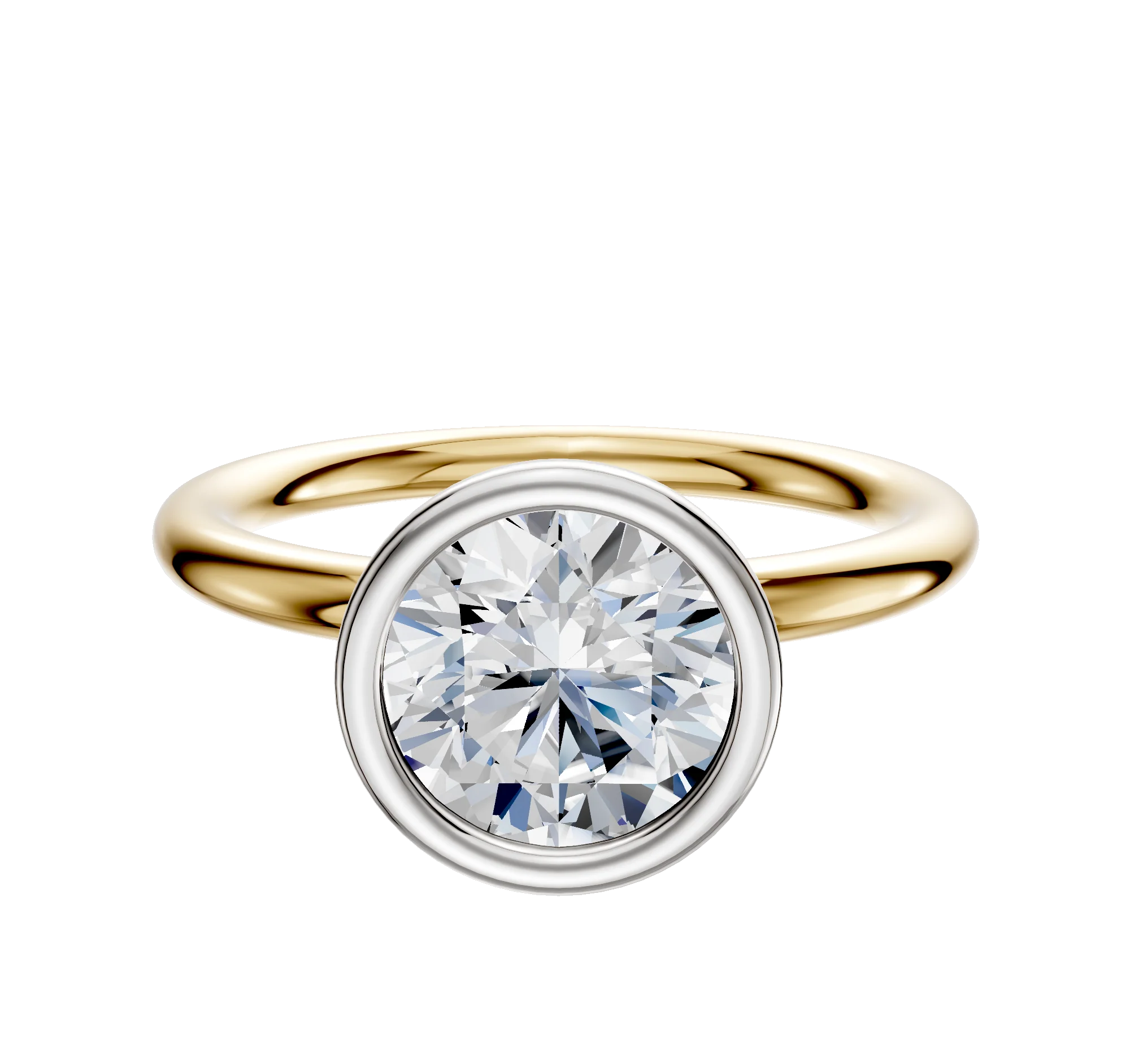 18K Two Tone Bezel Full Bezel North/South Classic Dome 2.0mm Engagement Ring