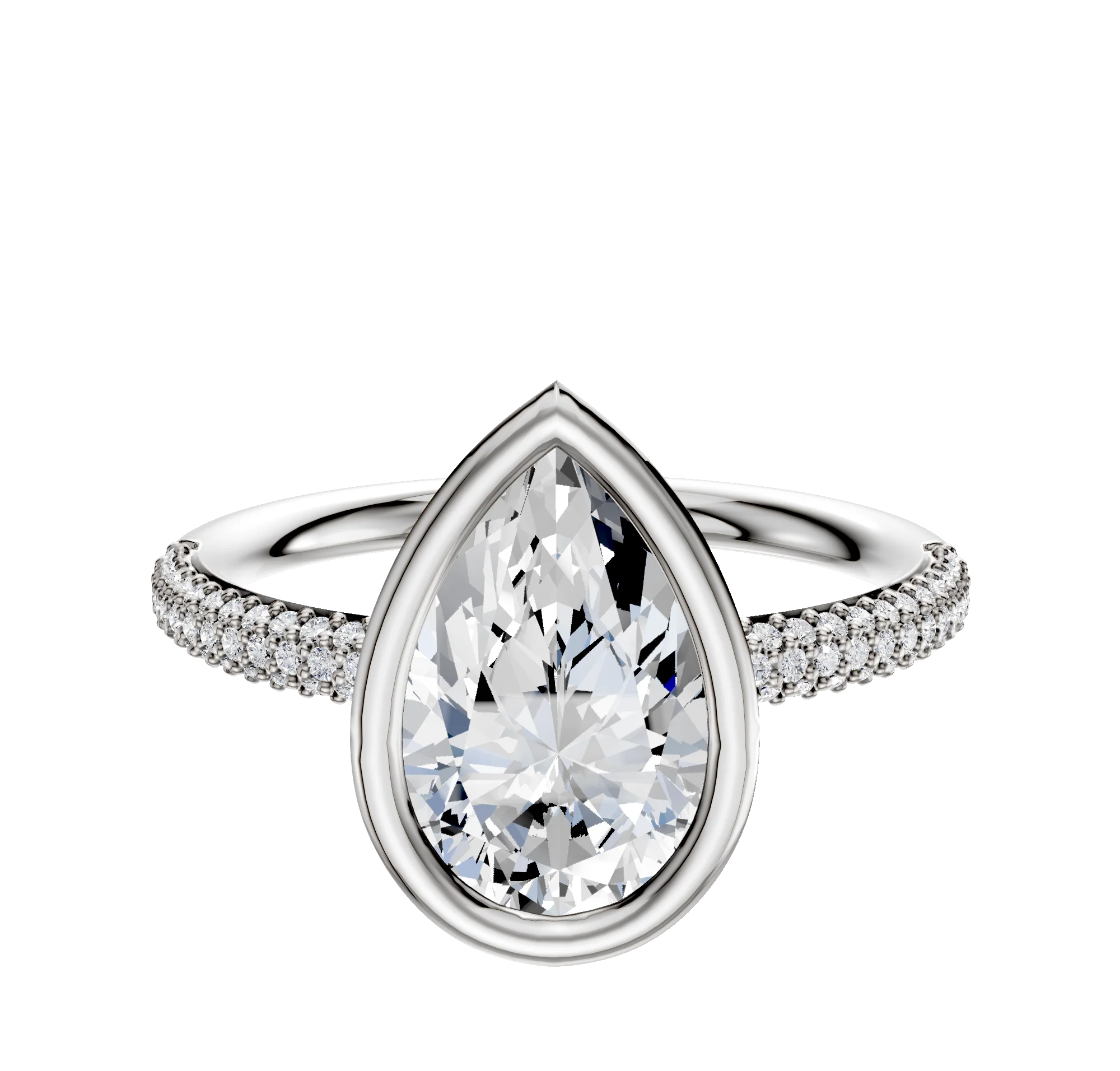 18K Two Tone Bezel Full Bezel North/South Classic Dome 3-Row-Pave 2.0mm Engagement Ring