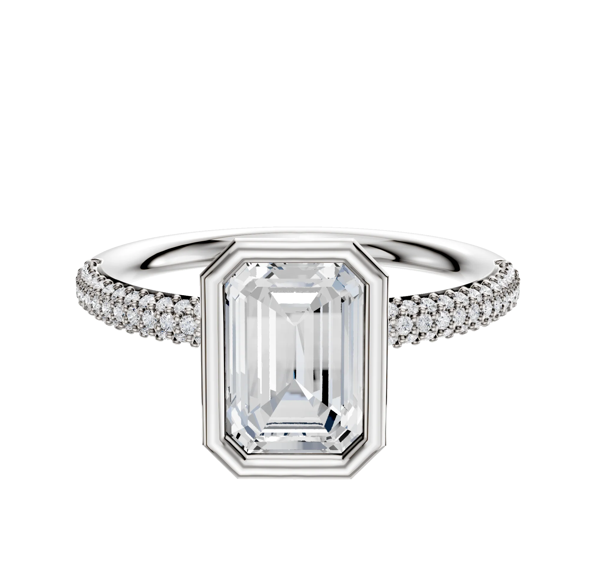18K Two Tone Bezel Full Bezel North/South Classic Dome 3-Row-Pave 2.0mm Engagement Ring