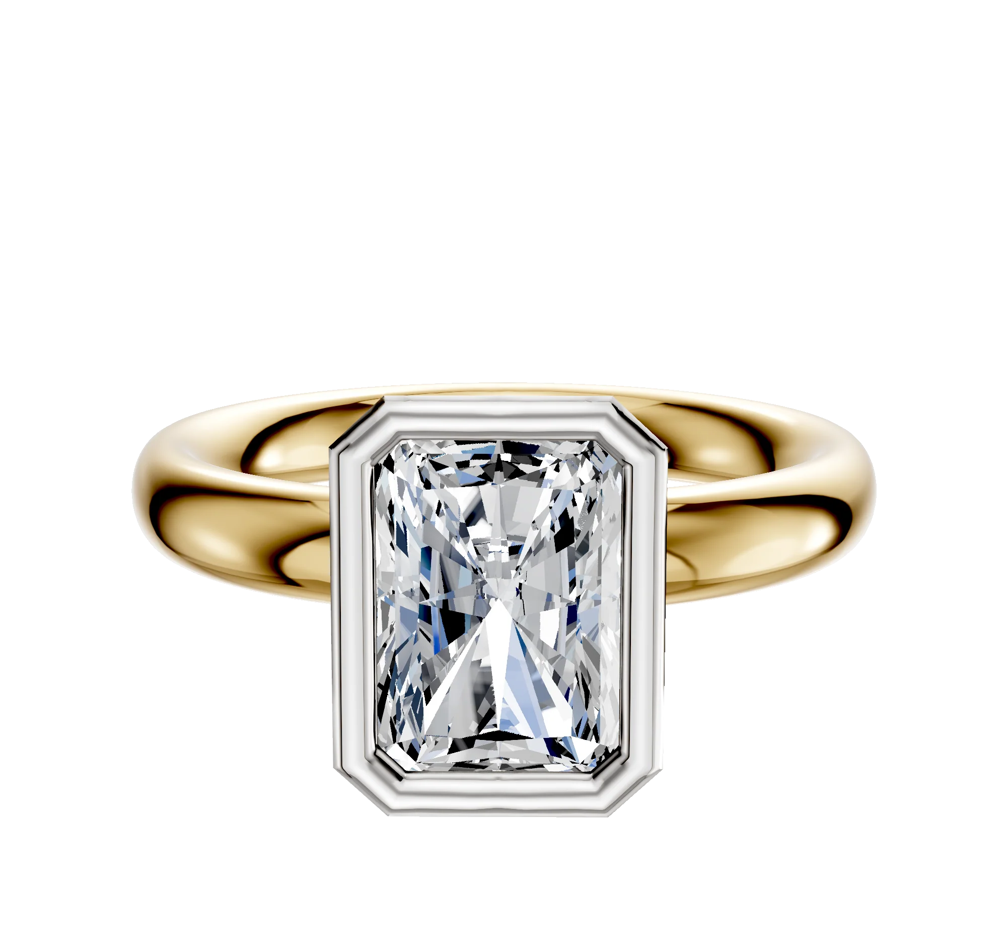 18K Two Tone Bezel Full Bezel North/South Classic Dome 3.0mm Engagement Ring