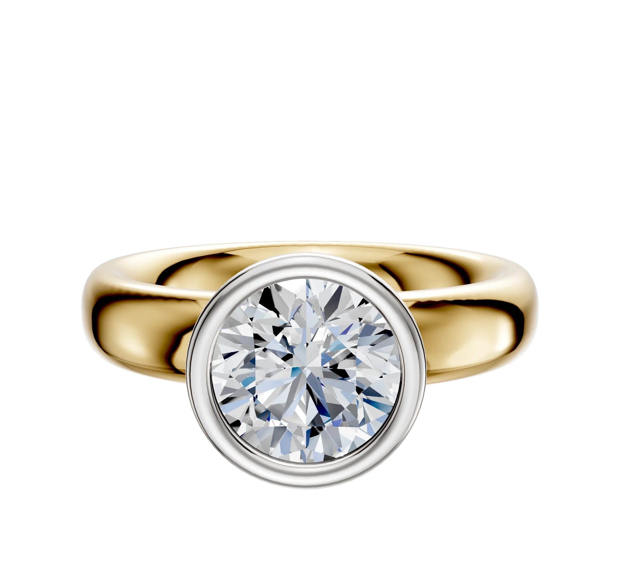18K Two Tone Bezel Full Bezel North/South Classic Dome 4.0mm Engagement Ring