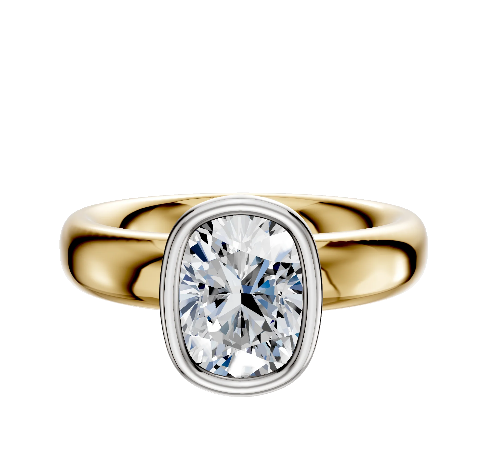18K Two Tone Bezel Full Bezel North/South Classic Dome 4.0mm Engagement Ring