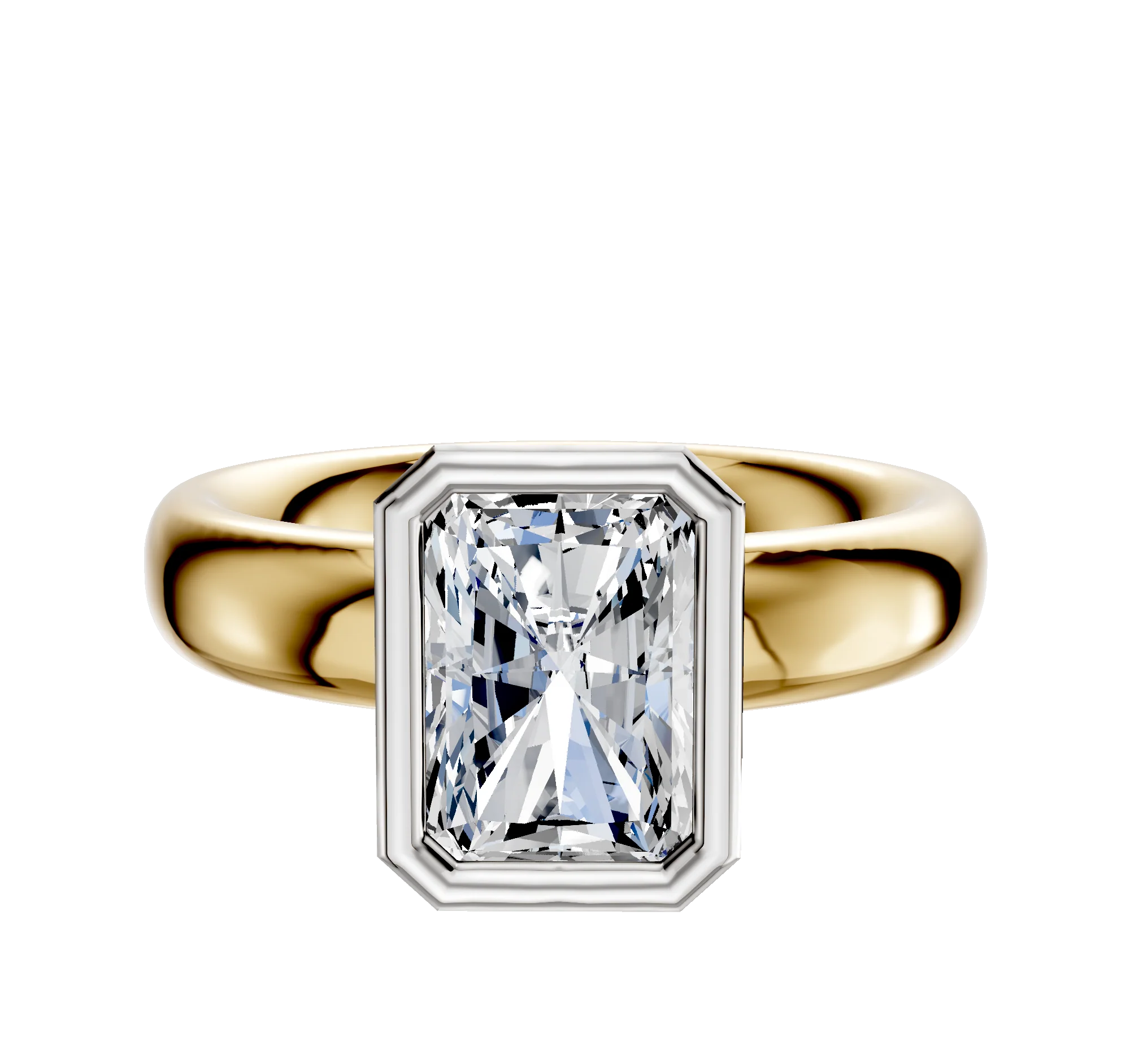 18K Two Tone Bezel Full Bezel North/South Classic Dome 4.0mm Engagement Ring