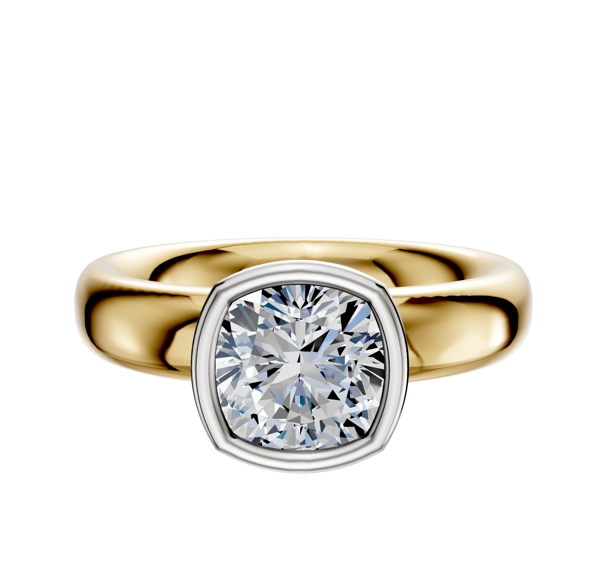 18K Two Tone Bezel Full Bezel North/South Classic Dome 4.0mm Engagement Ring