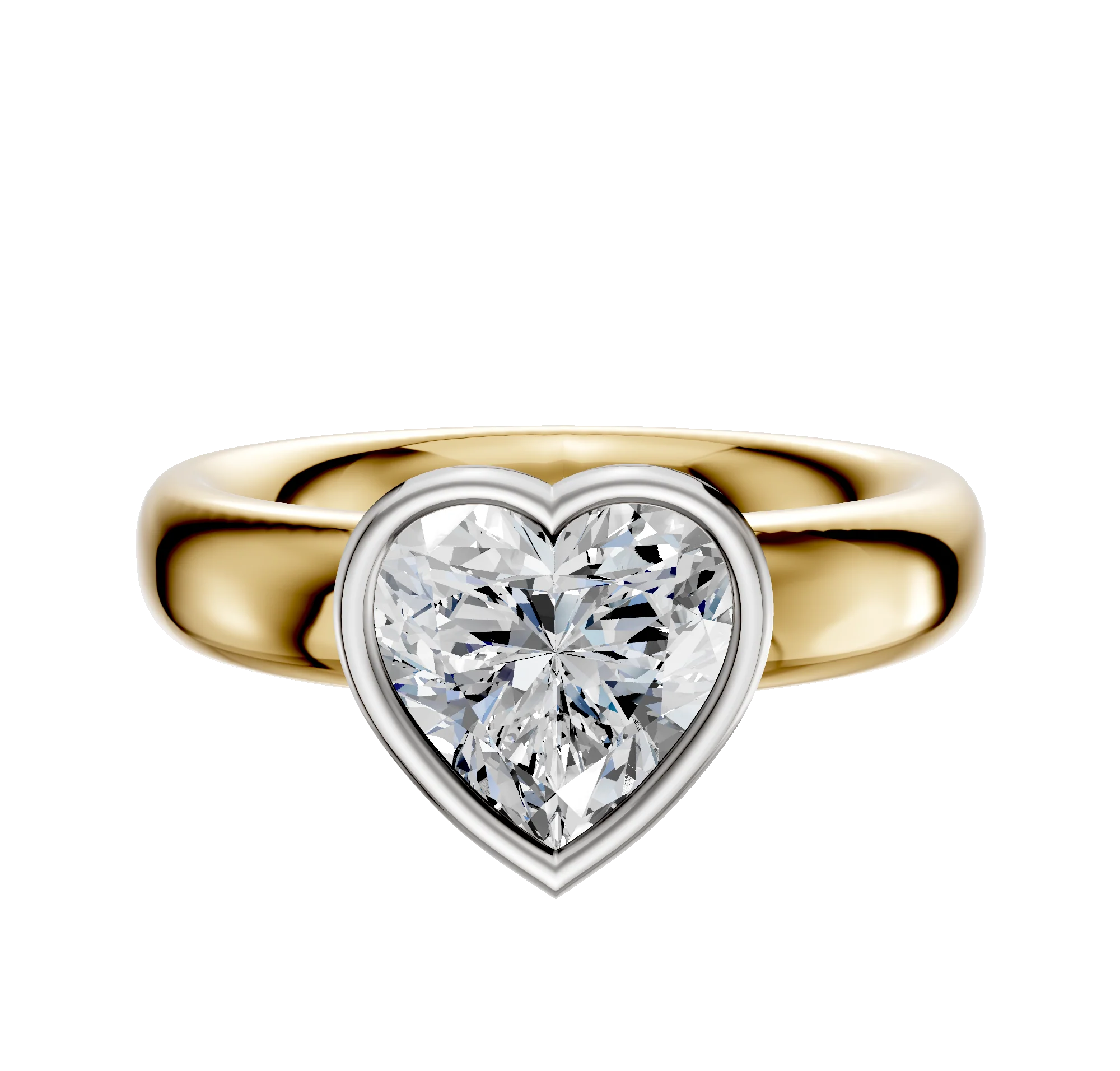 18K Two Tone Bezel Full Bezel North/South Classic Dome 4.0mm Engagement Ring