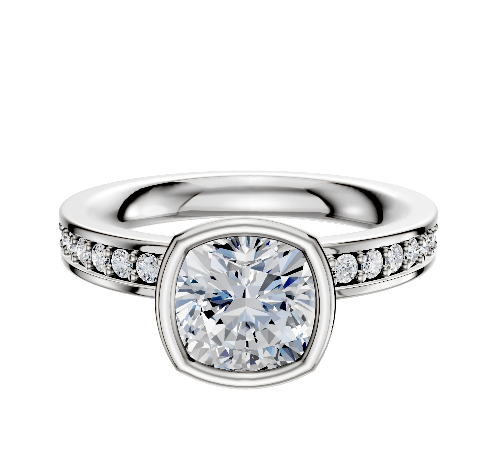18K Two Tone Bezel Full Bezel North/South Classic Flat 1-Row-Pave 2.5mm Engagement Ring