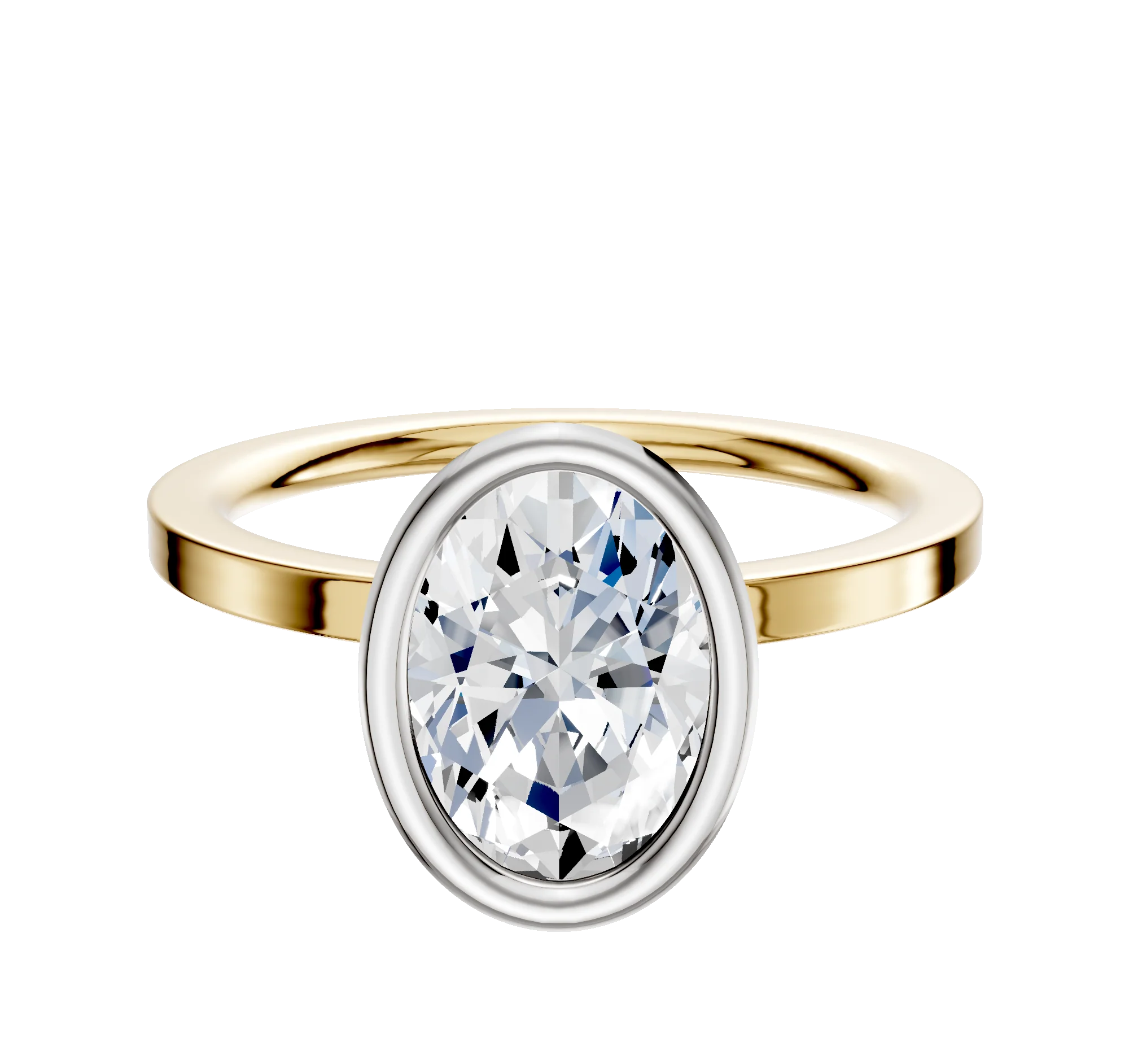 18K Two Tone Bezel Full Bezel North/South Classic Flat 1.5mm Engagement Ring