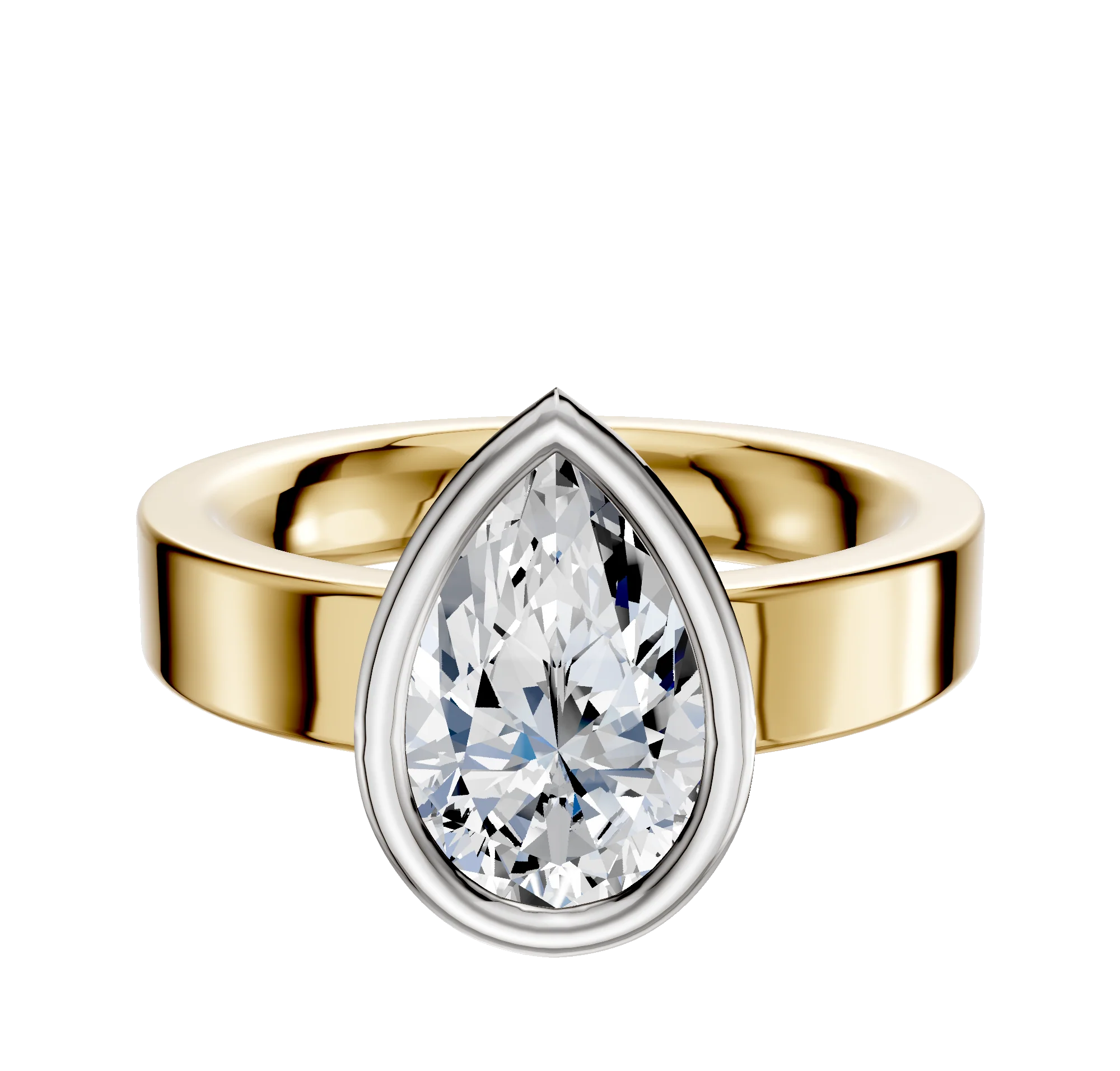 18K Two Tone Bezel Full Bezel North/South Classic Flat 4.0mm Engagement Ring