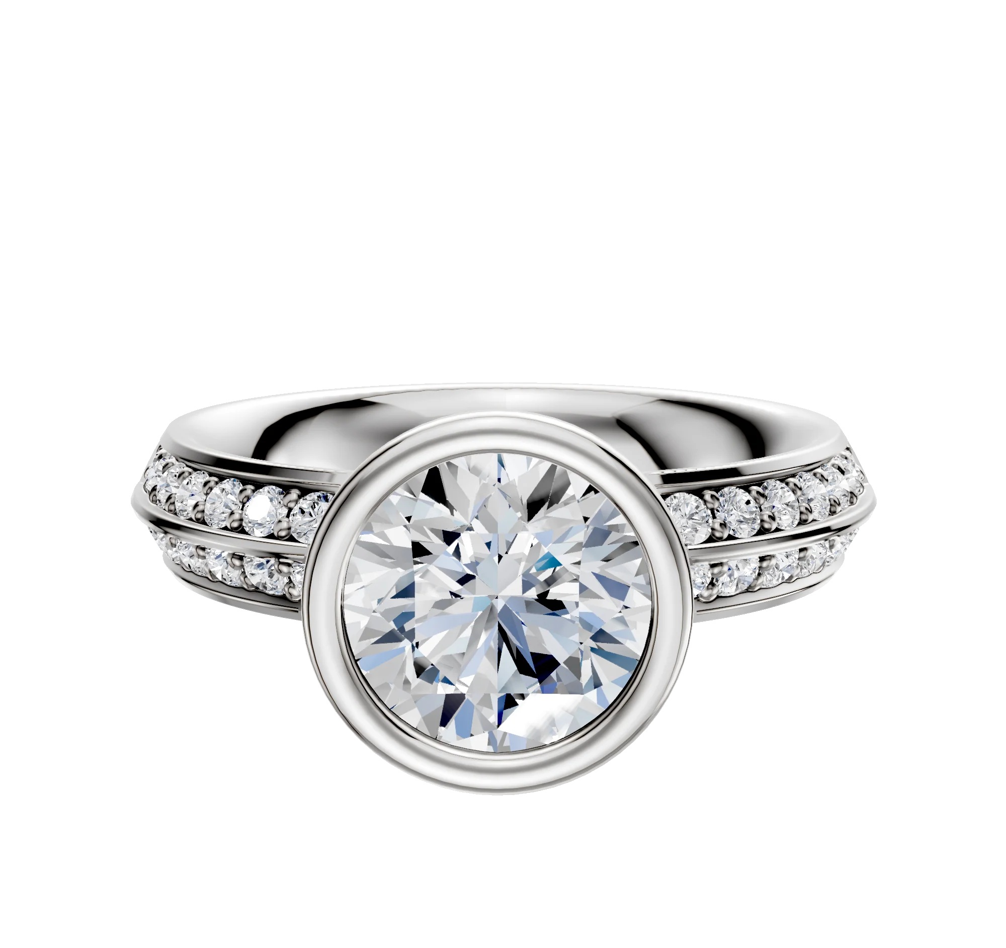 18K Two Tone Bezel Full Bezel North/South Classic Knife Edge 1-Row-Pave 2.5mm Engagement Ring