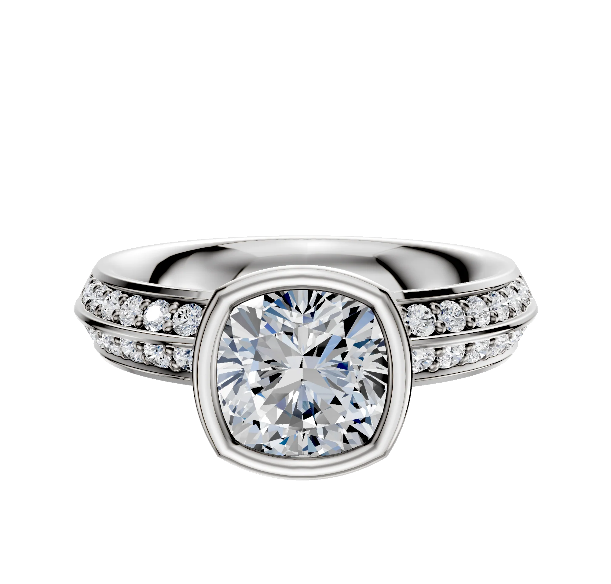 18K Two Tone Bezel Full Bezel North/South Classic Knife Edge 1-Row-Pave 2.5mm Engagement Ring