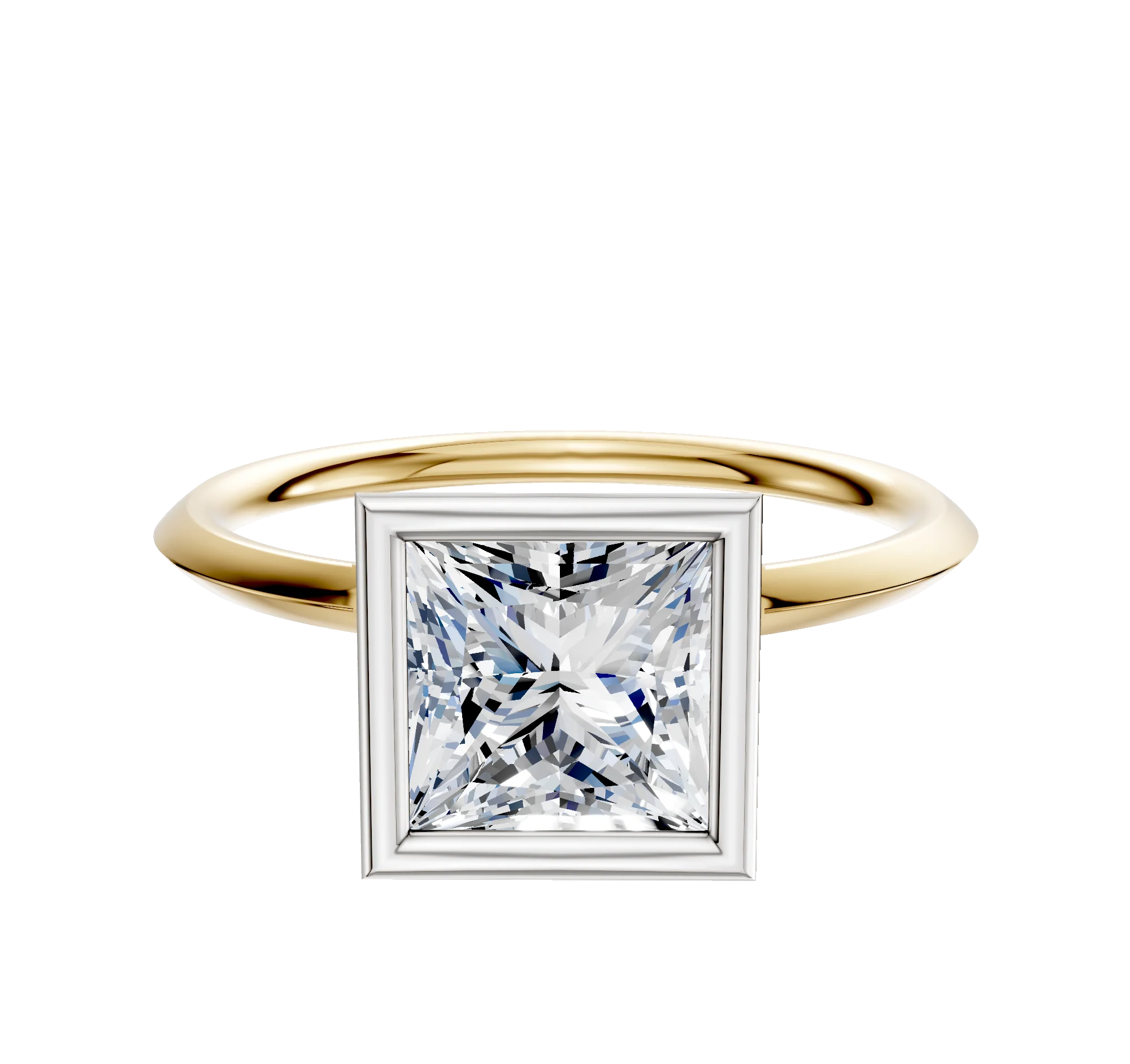 18K Two Tone Bezel Full Bezel North/South Classic Knife Edge 1.5mm Engagement Ring