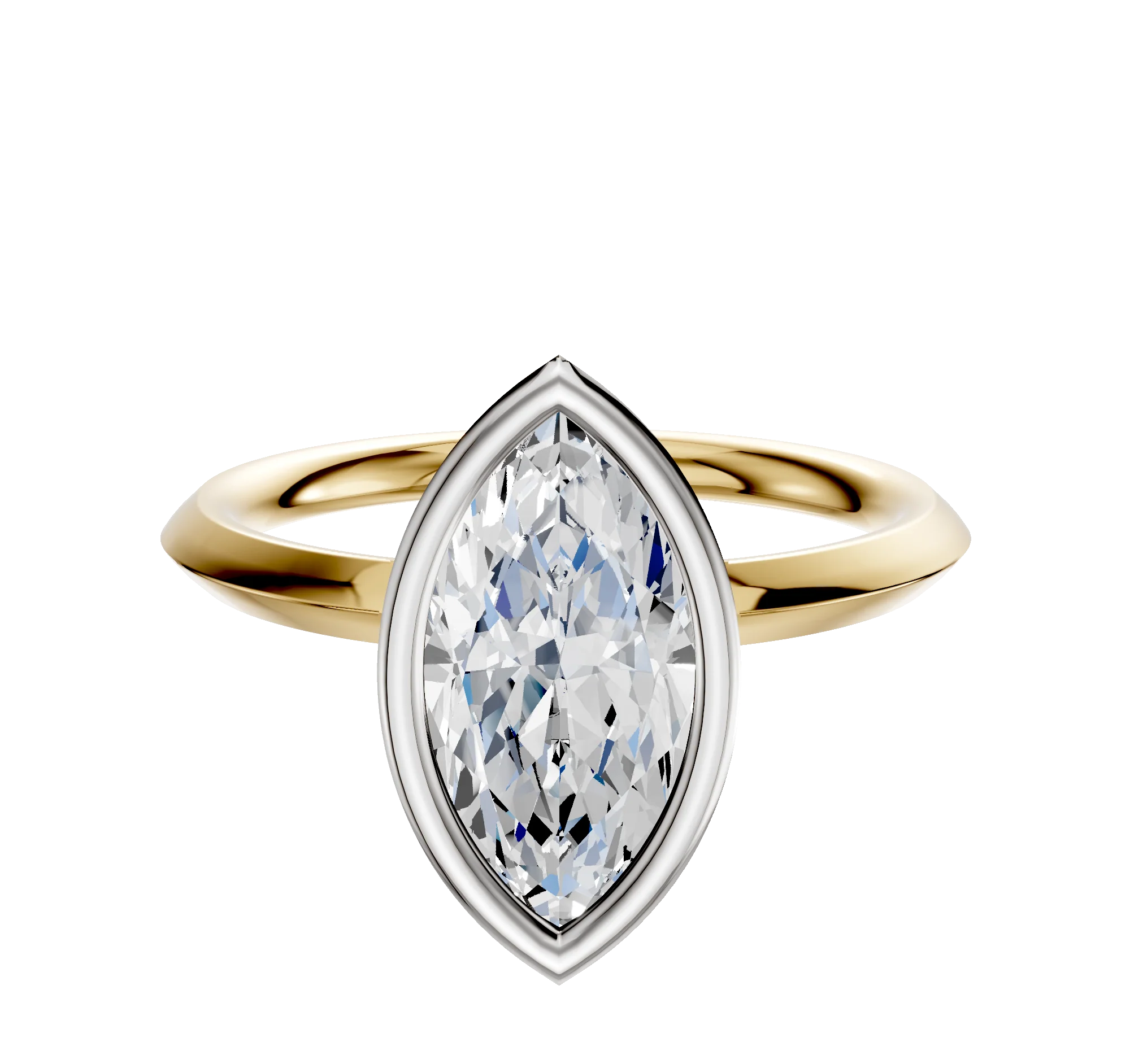 18K Two Tone Bezel Full Bezel North/South Classic Knife Edge 2.0mm Engagement Ring