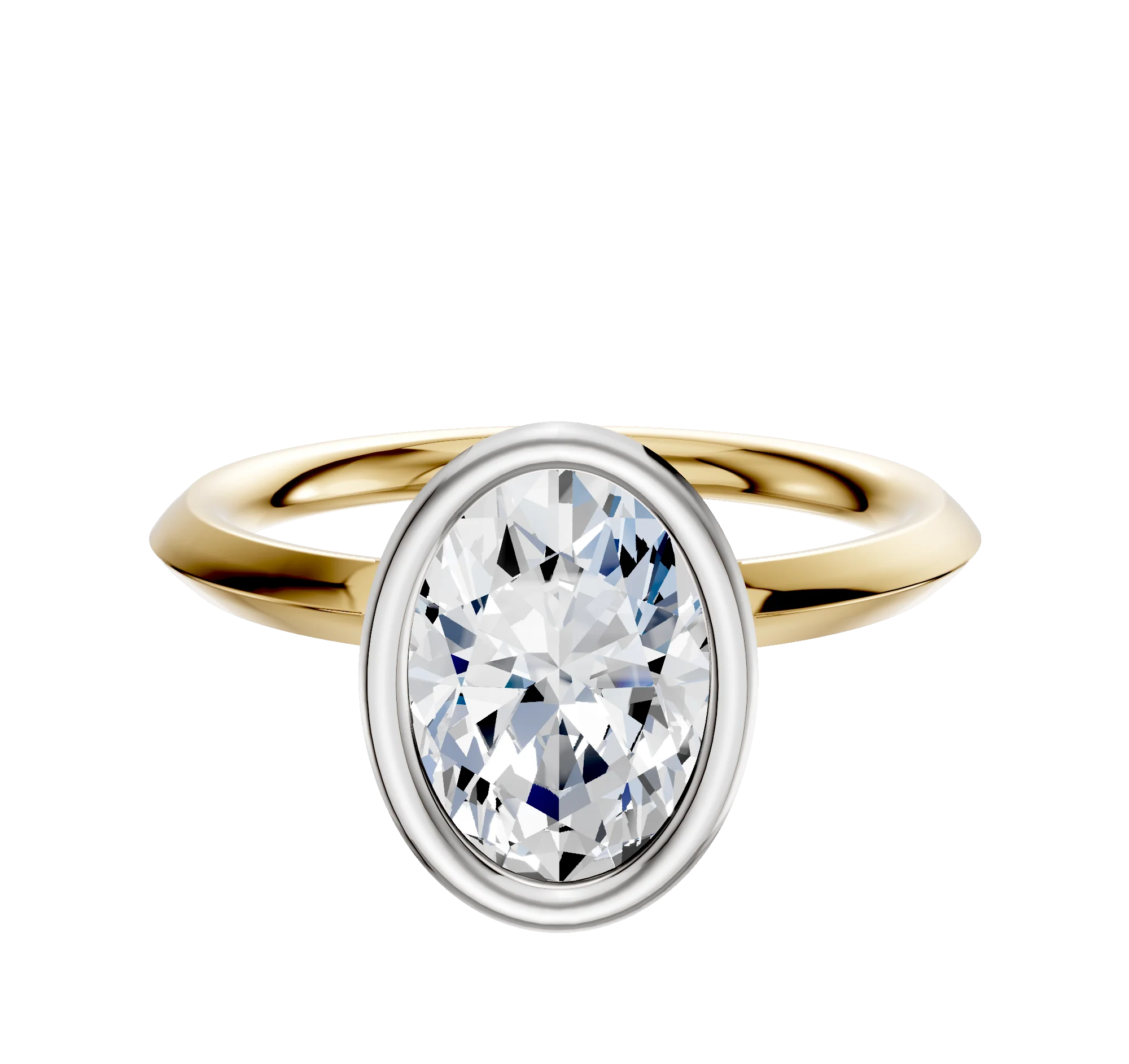 18K Two Tone Bezel Full Bezel North/South Classic Knife Edge 2.0mm Engagement Ring