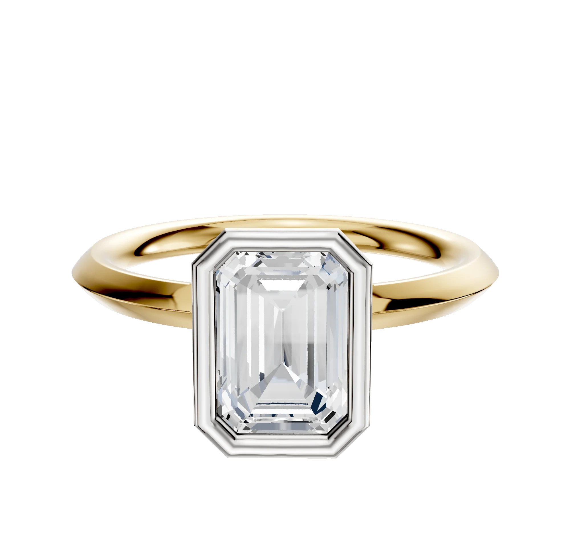 18K Two Tone Bezel Full Bezel North/South Classic Knife Edge 2.0mm Engagement Ring