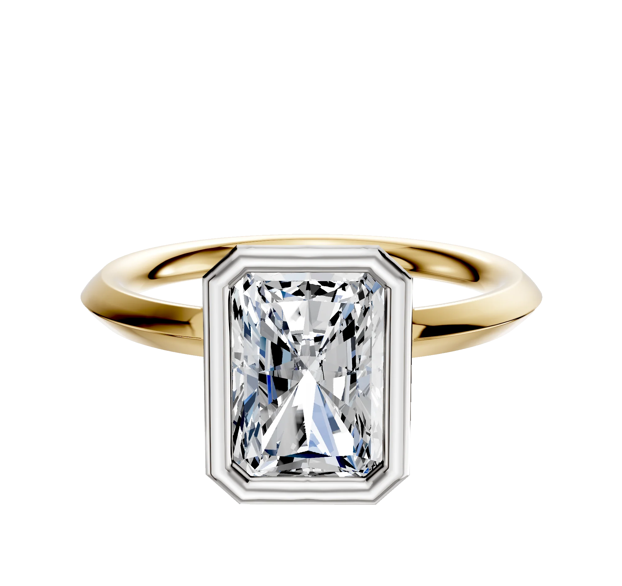 18K Two Tone Bezel Full Bezel North/South Classic Knife Edge 2.0mm Engagement Ring