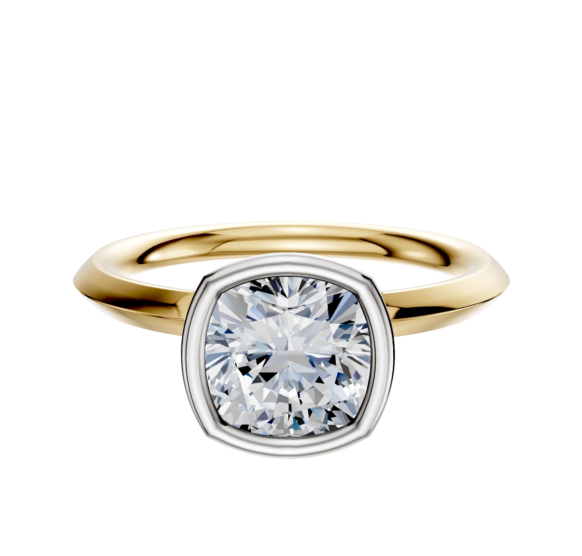 18K Two Tone Bezel Full Bezel North/South Classic Knife Edge 2.0mm Engagement Ring