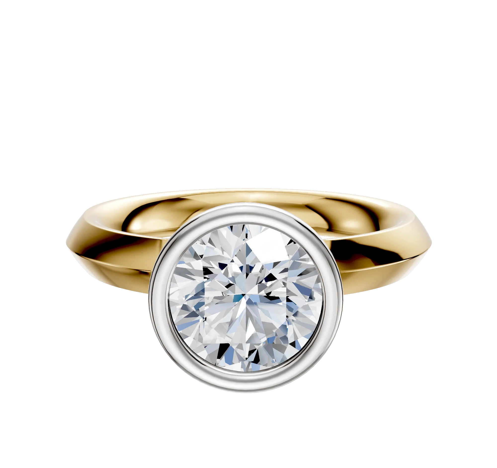 18K Two Tone Bezel Full Bezel North/South Classic Knife Edge 3.0mm Engagement Ring
