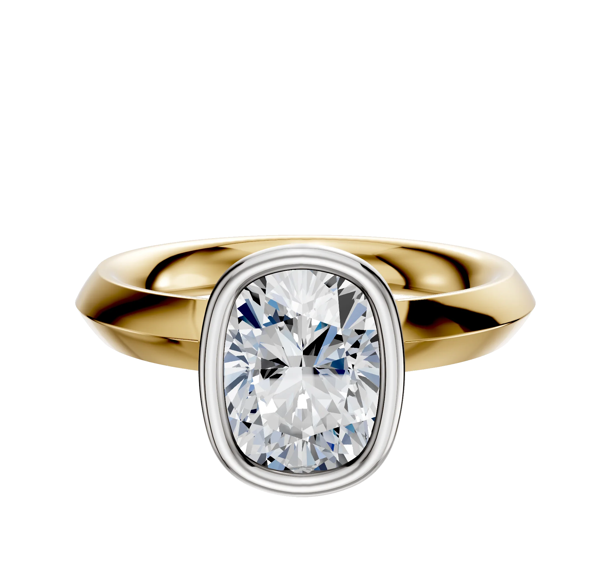 18K Two Tone Bezel Full Bezel North/South Classic Knife Edge 3.0mm Engagement Ring