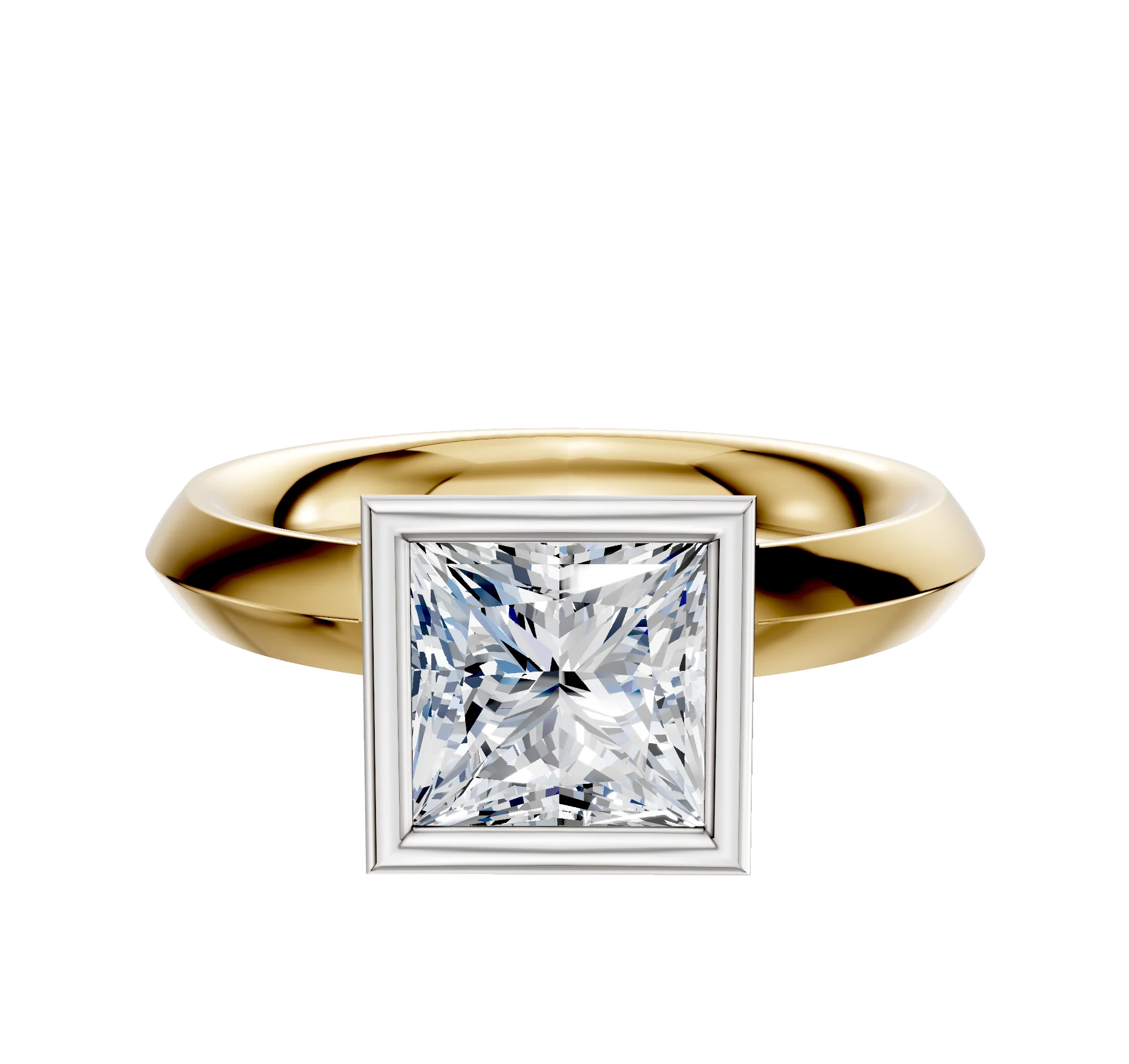 18K Two Tone Bezel Full Bezel North/South Classic Knife Edge 3.0mm Engagement Ring
